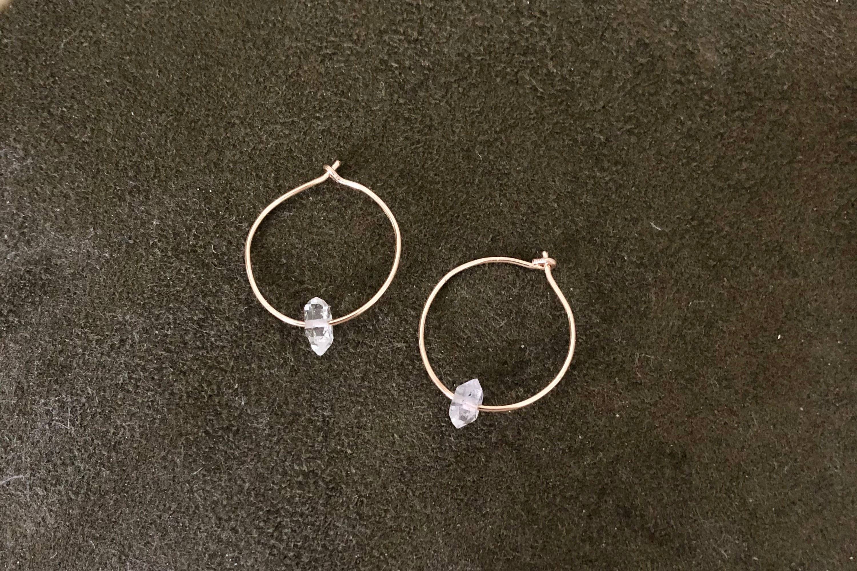 Raw Herkimer Diamond Hoop: Sterling Silver