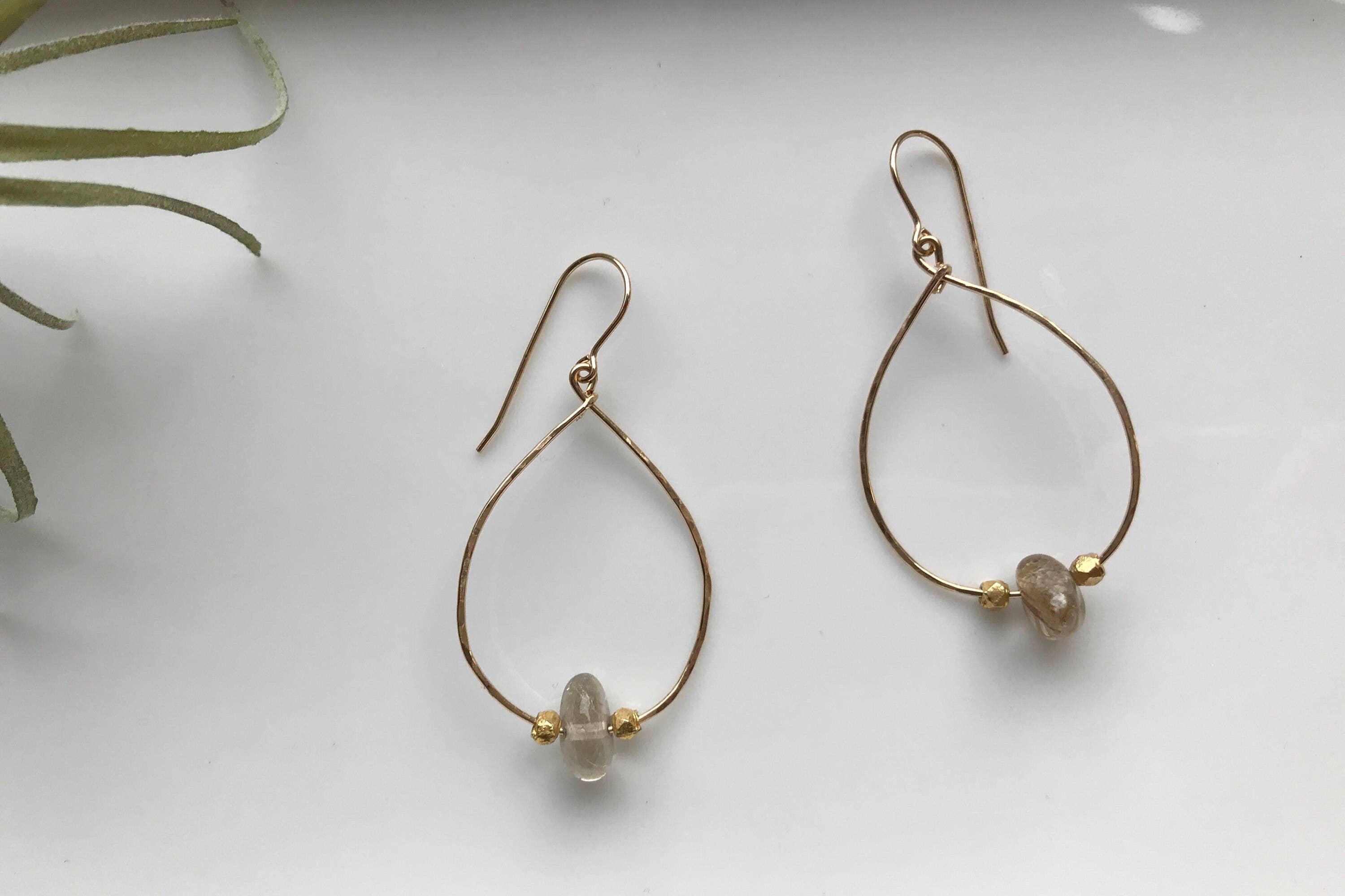 Gold Rutilated Quartz Hoop: 14k Gold