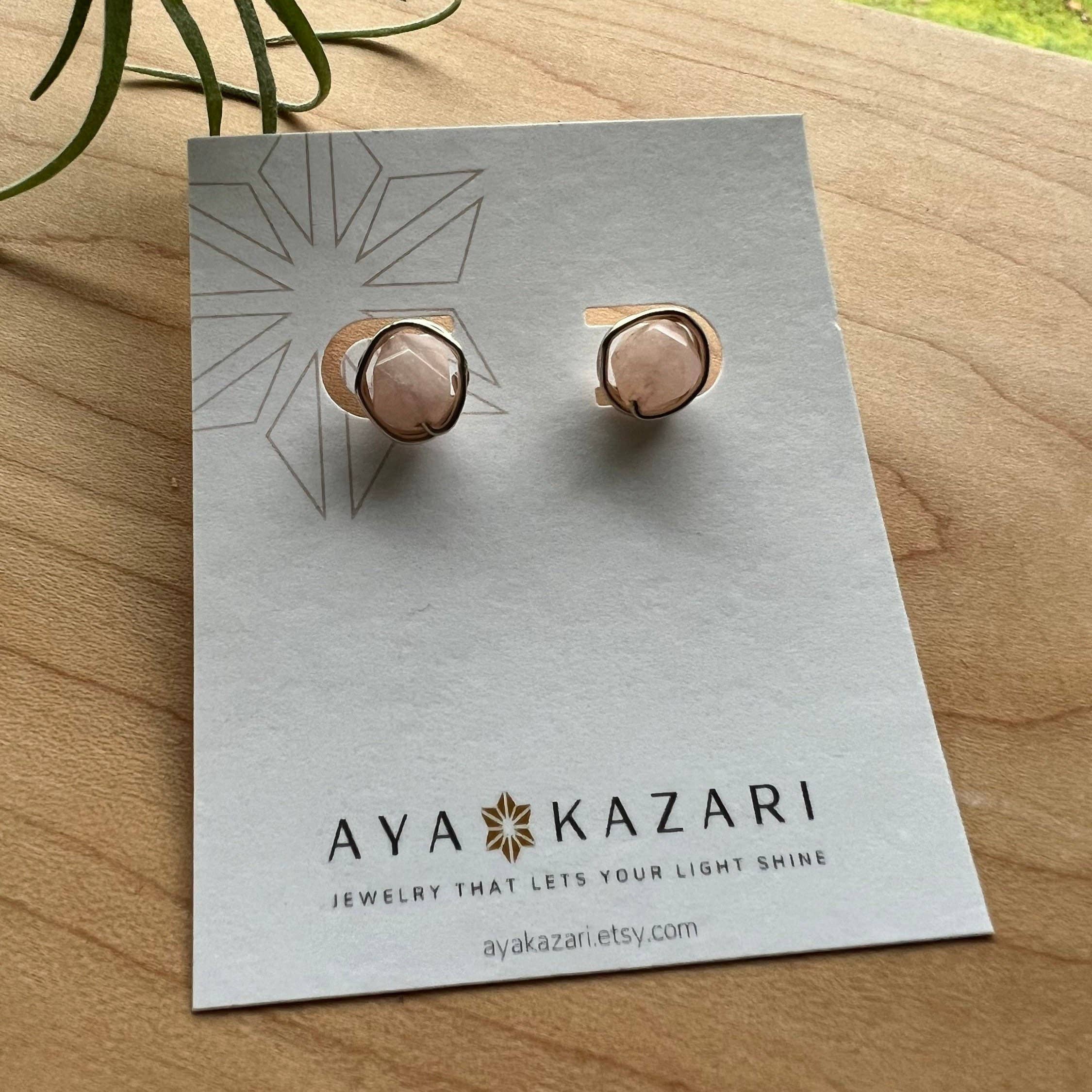 Pink Stone Stud Earrings, Morganite Earrings: Green / 14k Gold