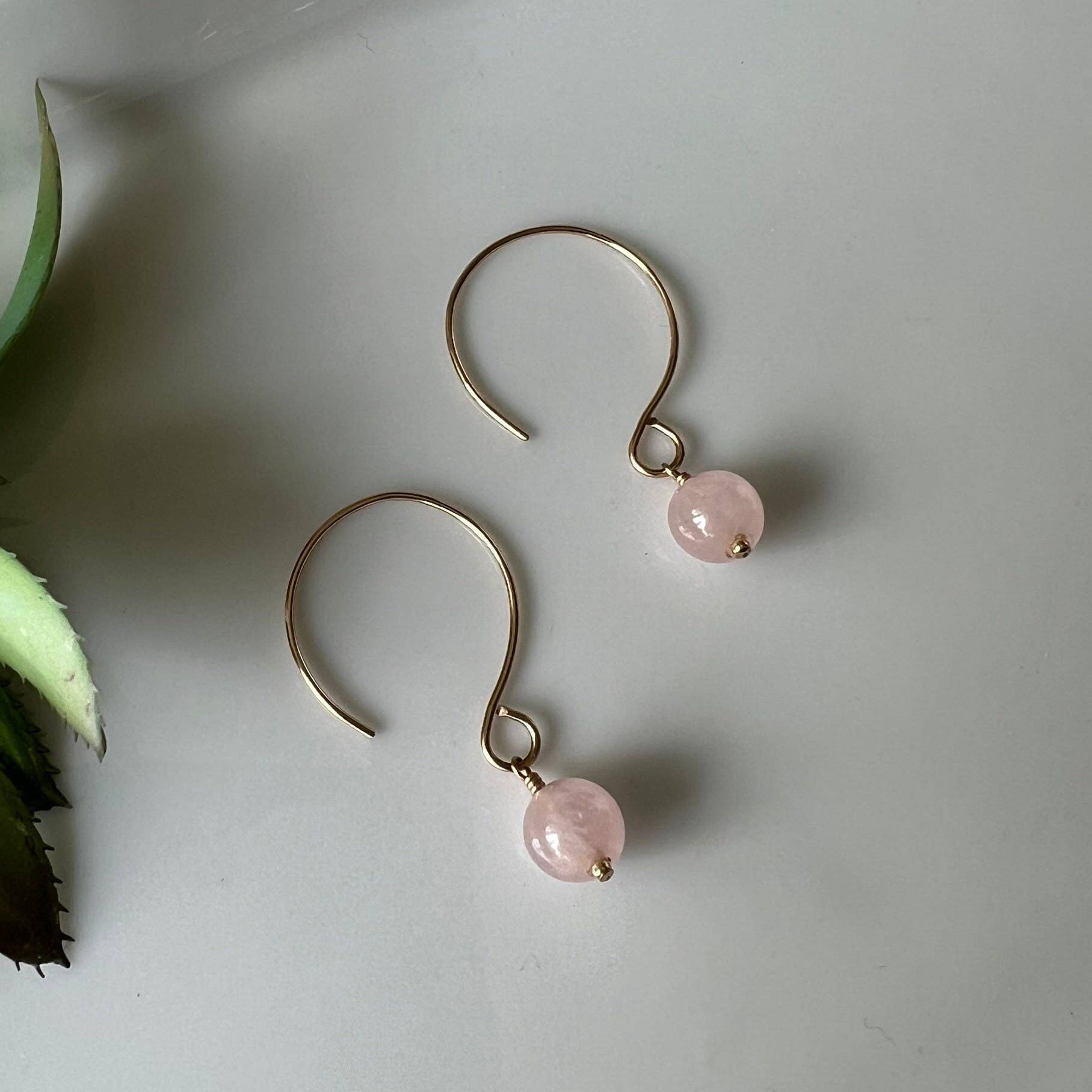 Rose Quartz Drop Earrings: Sterling Silver