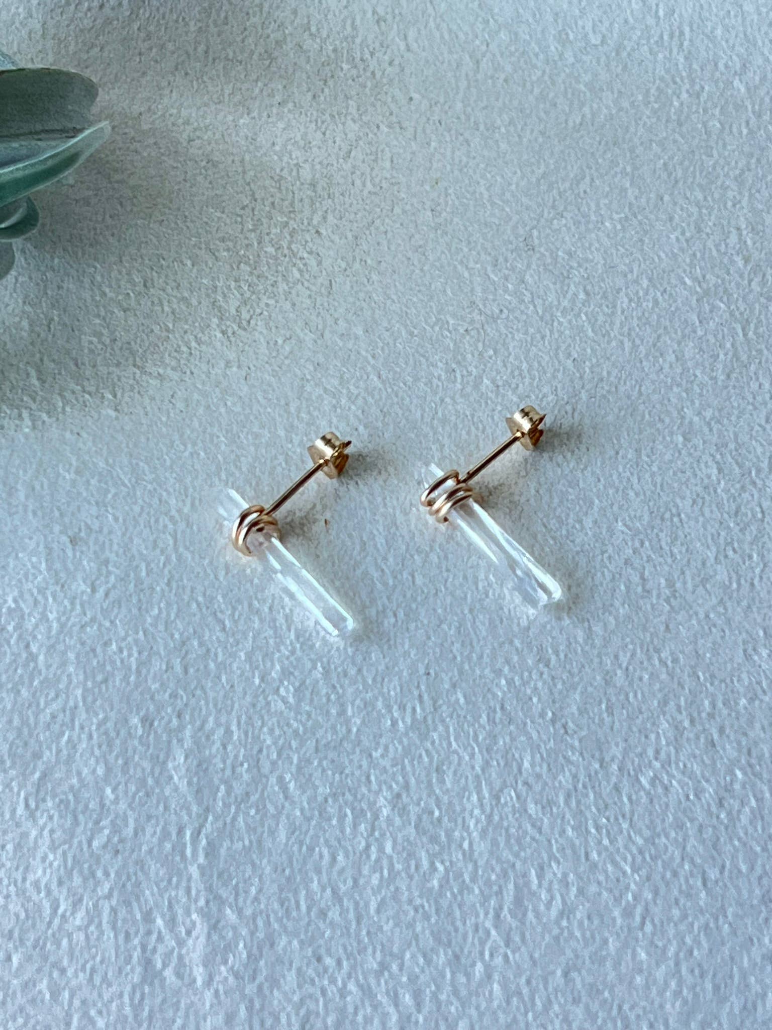 Raw Crystal Stud Earrings: 14k Gold