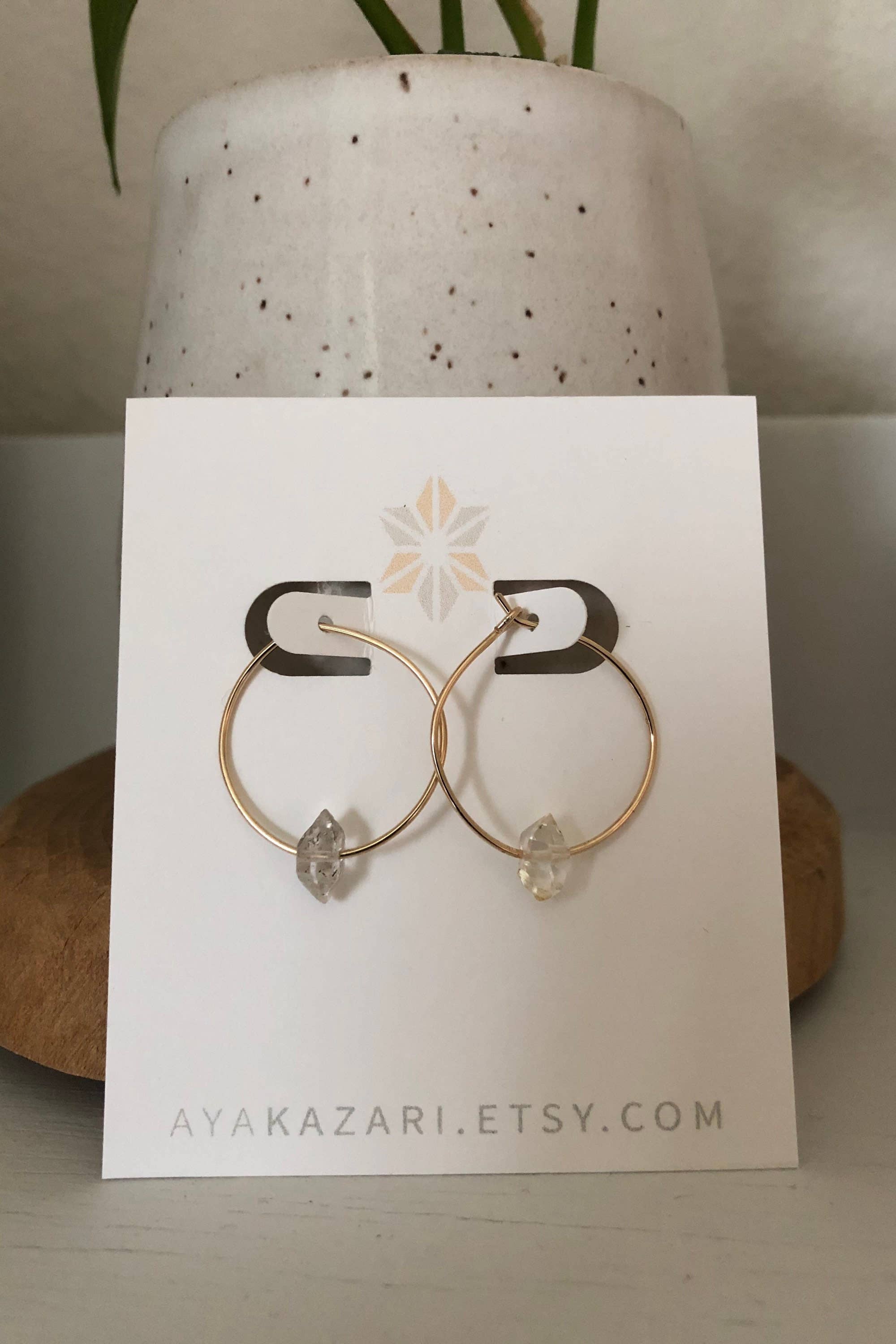 Raw Herkimer Diamond Hoop: Sterling Silver