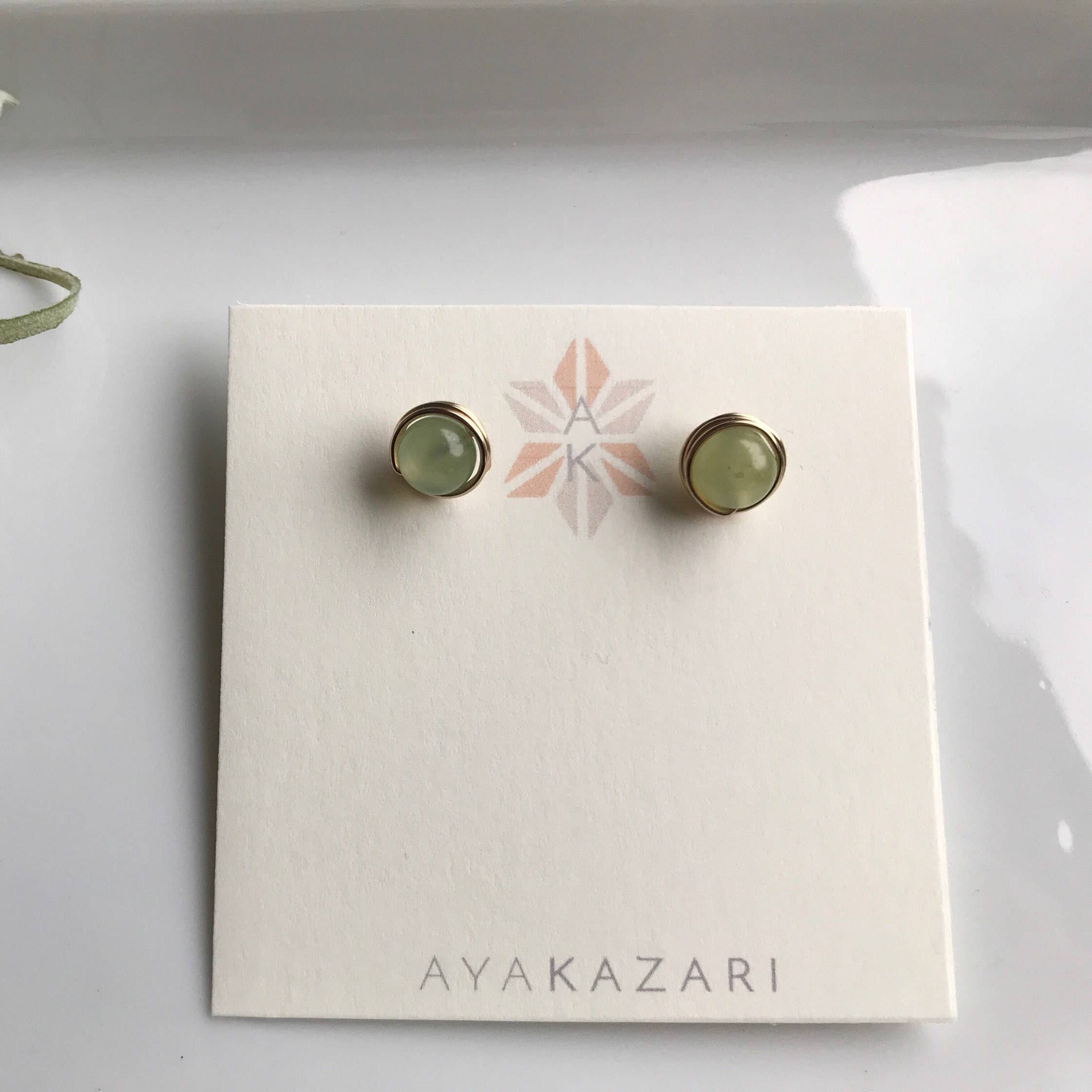 Jade Gemstone Crystal Stud Gold Earrings: 14k Gold