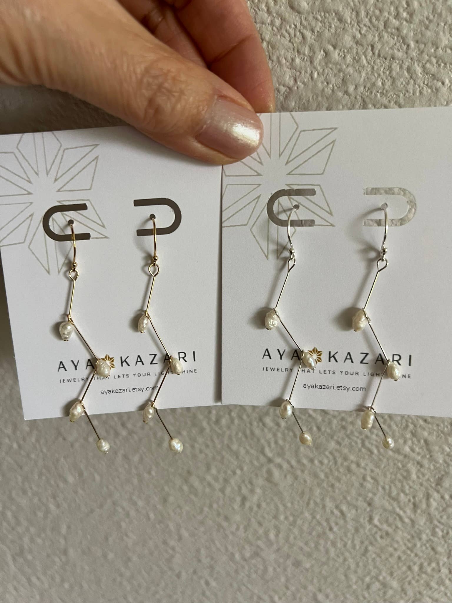 Gold Filled Zig Zag Pearl Earrings: 14k Gold