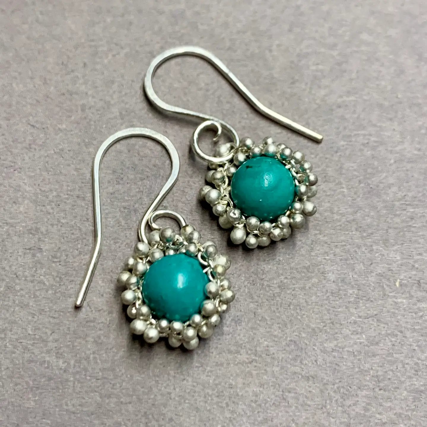 360 Degrees Caviar and Turquoise Solitaire Earrings