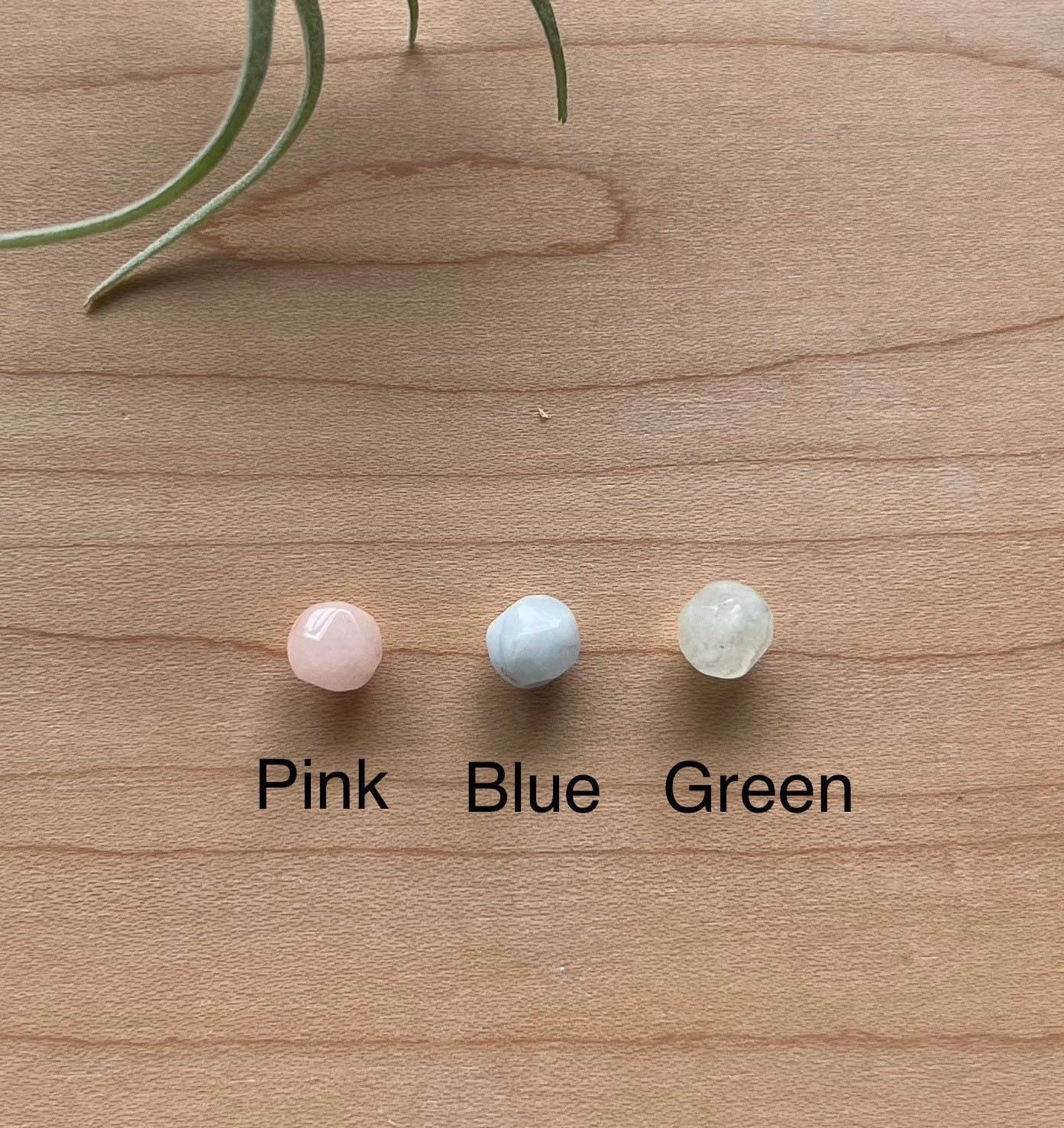 Pink Stone Stud Earrings, Morganite Earrings: Green / Sterling Silver