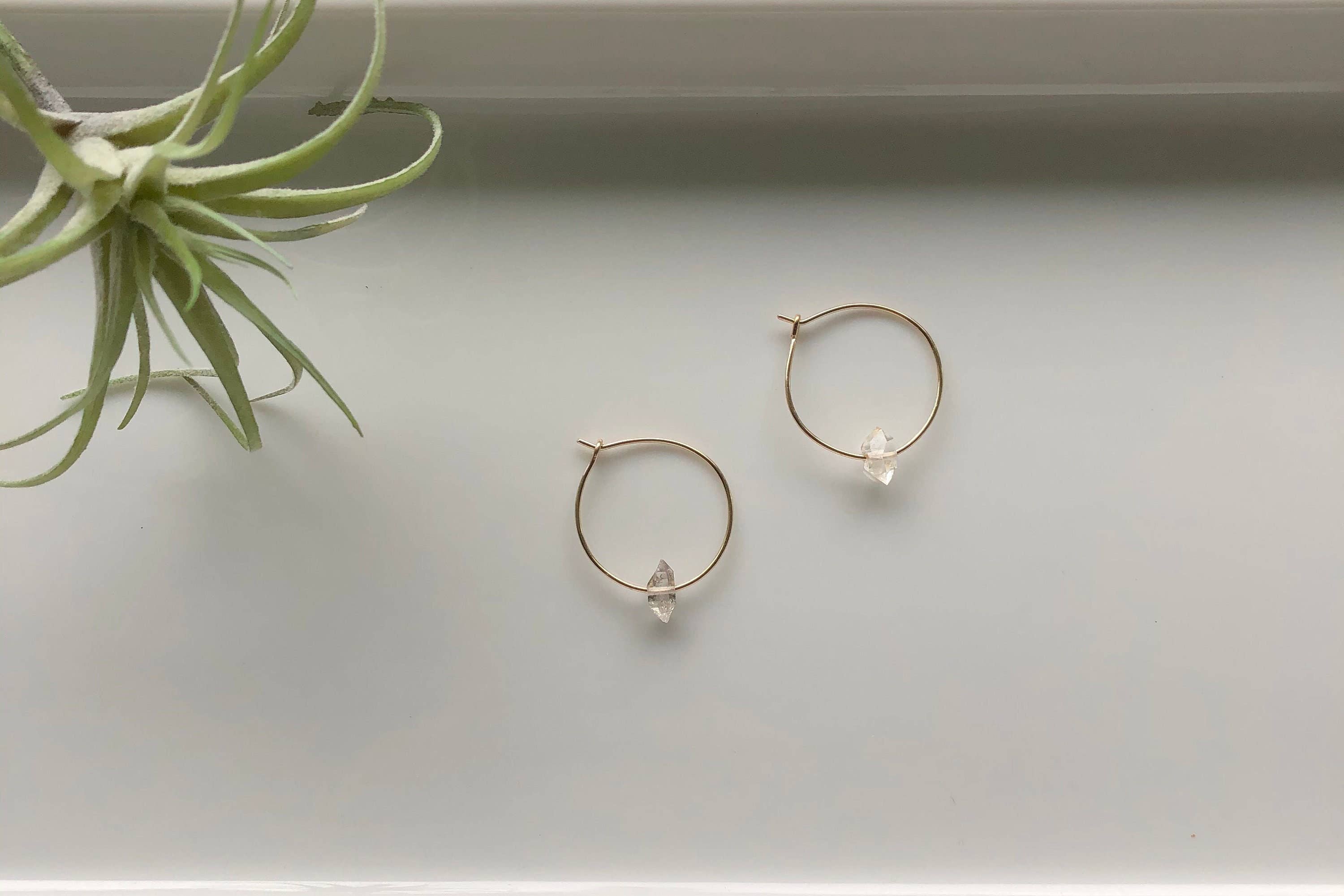 Raw Herkimer Diamond Hoop: Sterling Silver