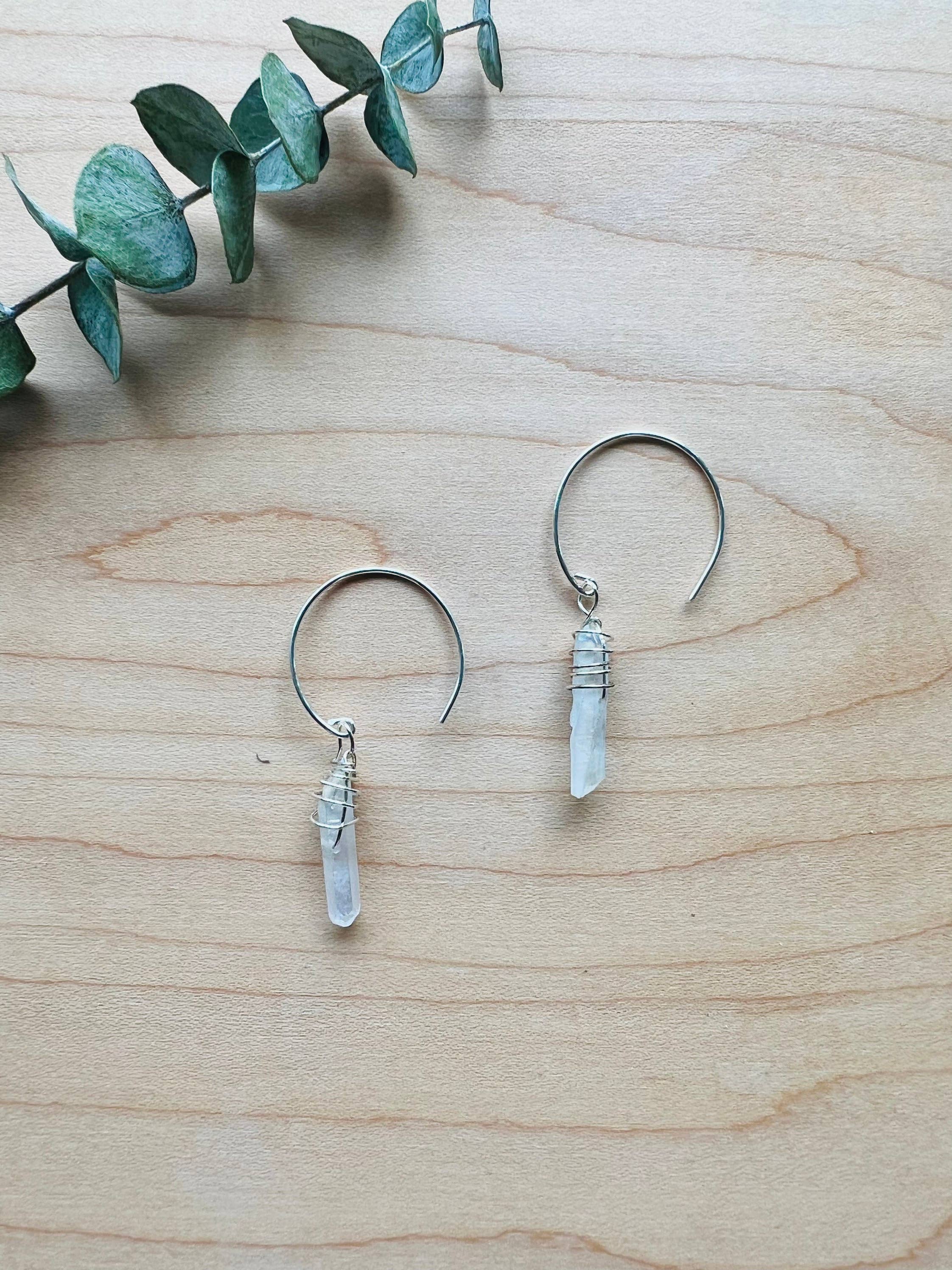 Crystal Quartz Earrings, Quartz Point Earrings: 14k Gold