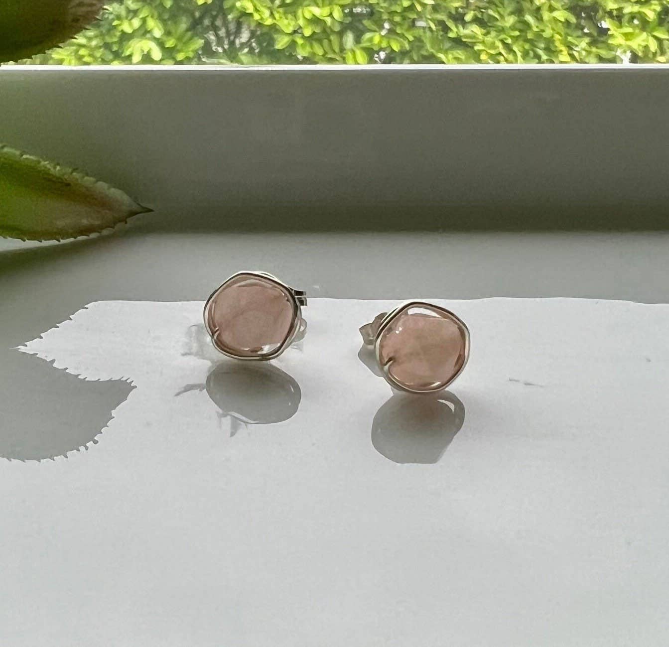 Pink Stone Stud Earrings, Morganite Earrings: Pink / 14k Gold