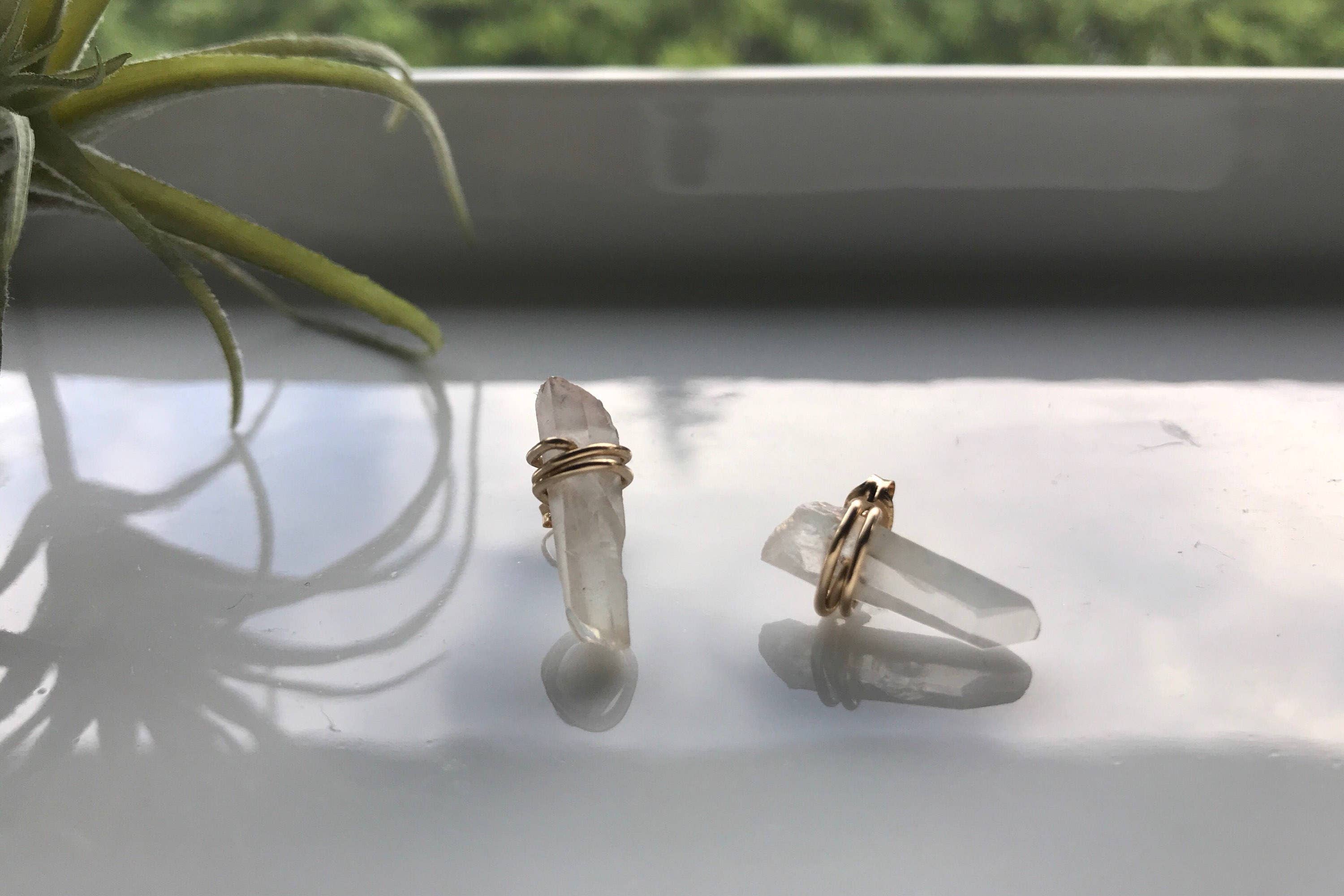 Raw Crystal Stud Earrings: 14k Gold