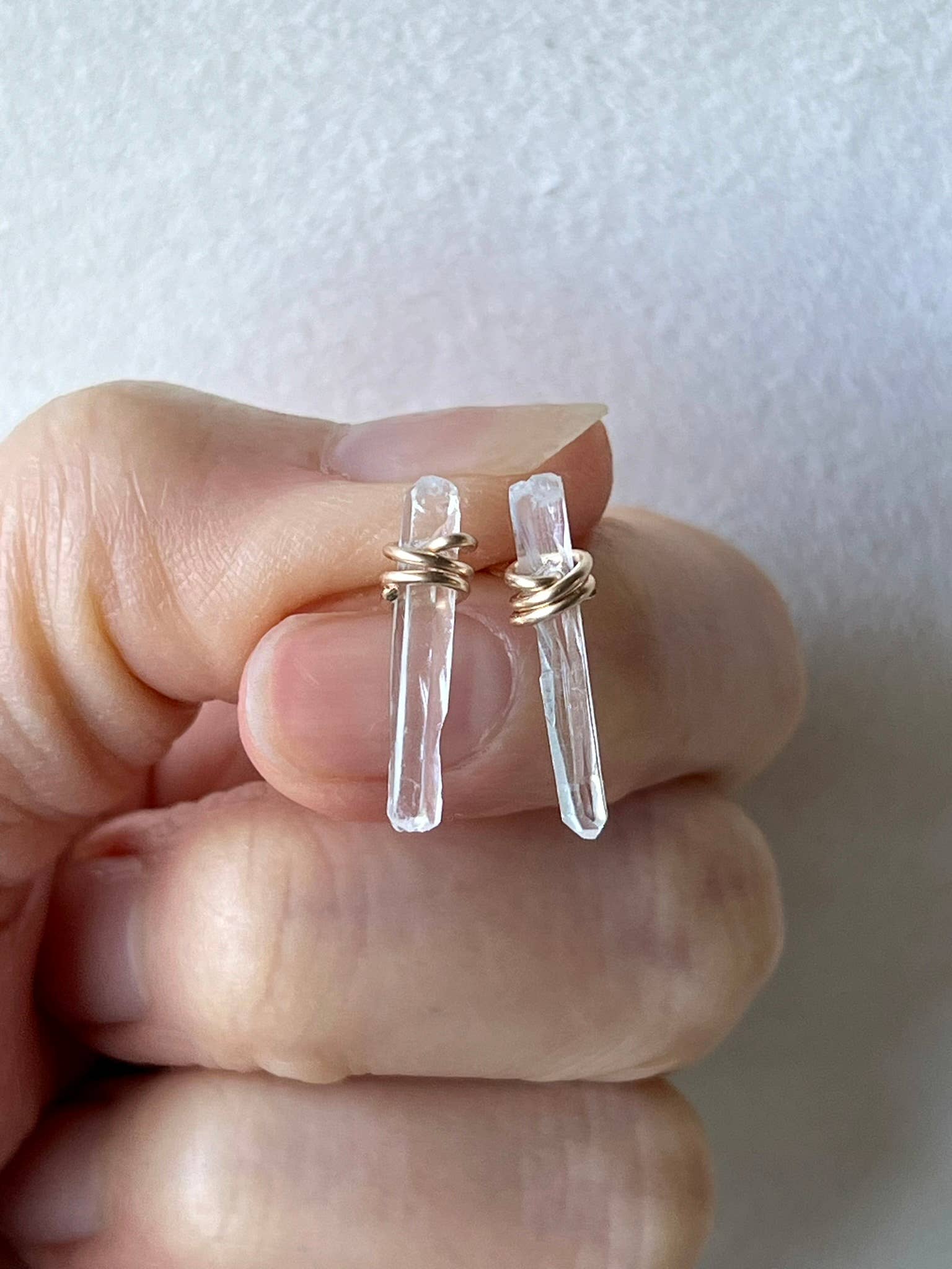 Raw Crystal Stud Earrings: 14k Gold