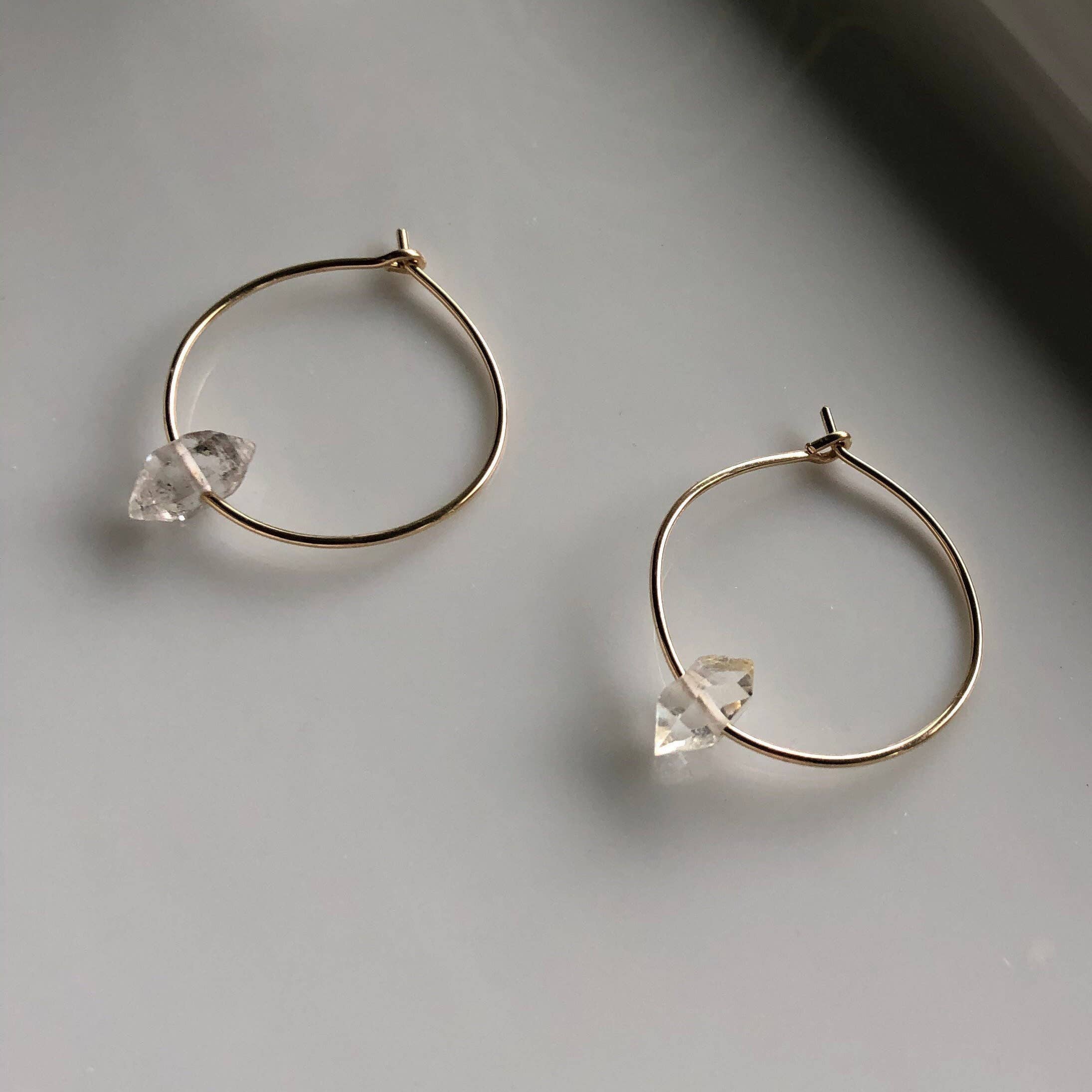 Raw Herkimer Diamond Hoop: Sterling Silver