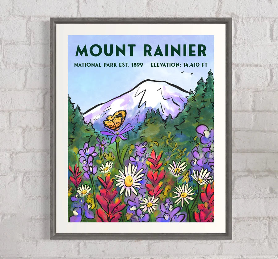 Mount Rainier Travel Poster, Retro Inspired Sticker