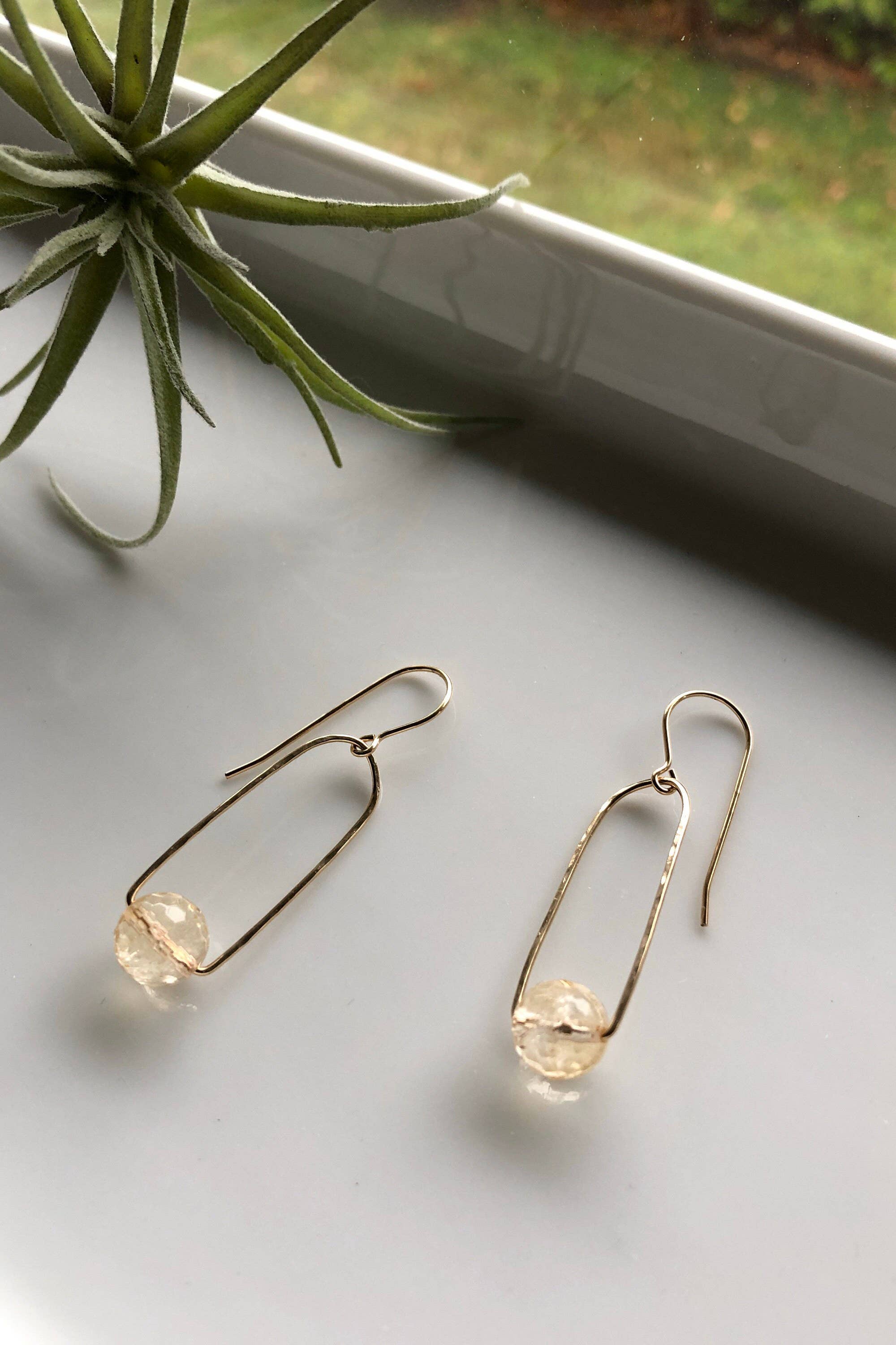 Clear Quartz Earrings: 14k Gold