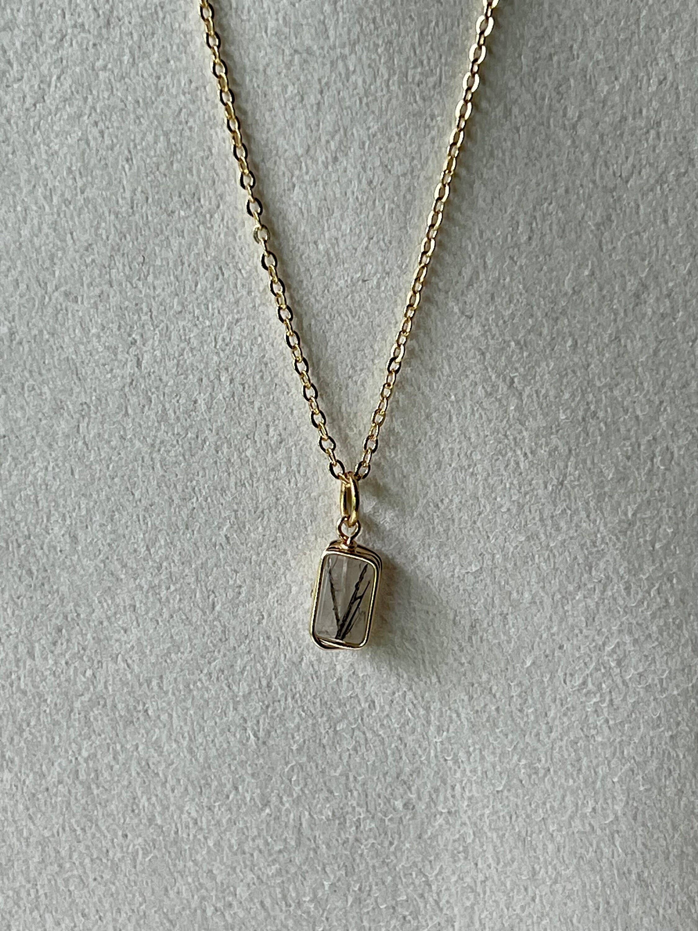 Gold Dainty Rutilated Quartz Necklace: 16