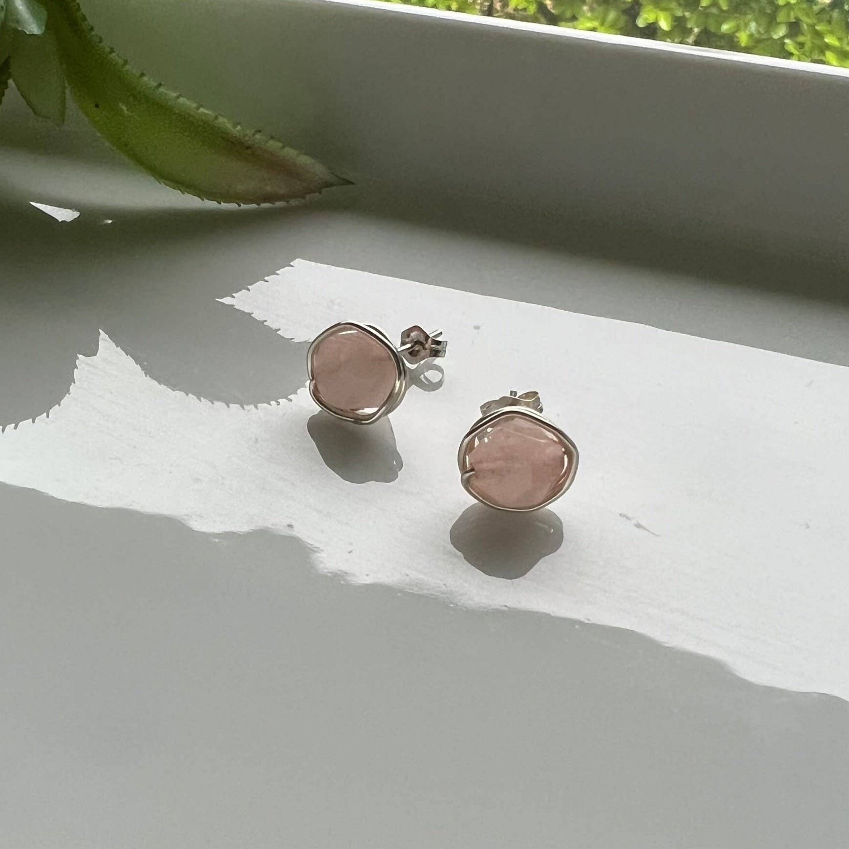 Pink Stone Stud Earrings, Morganite Earrings: Pink / 14k Gold