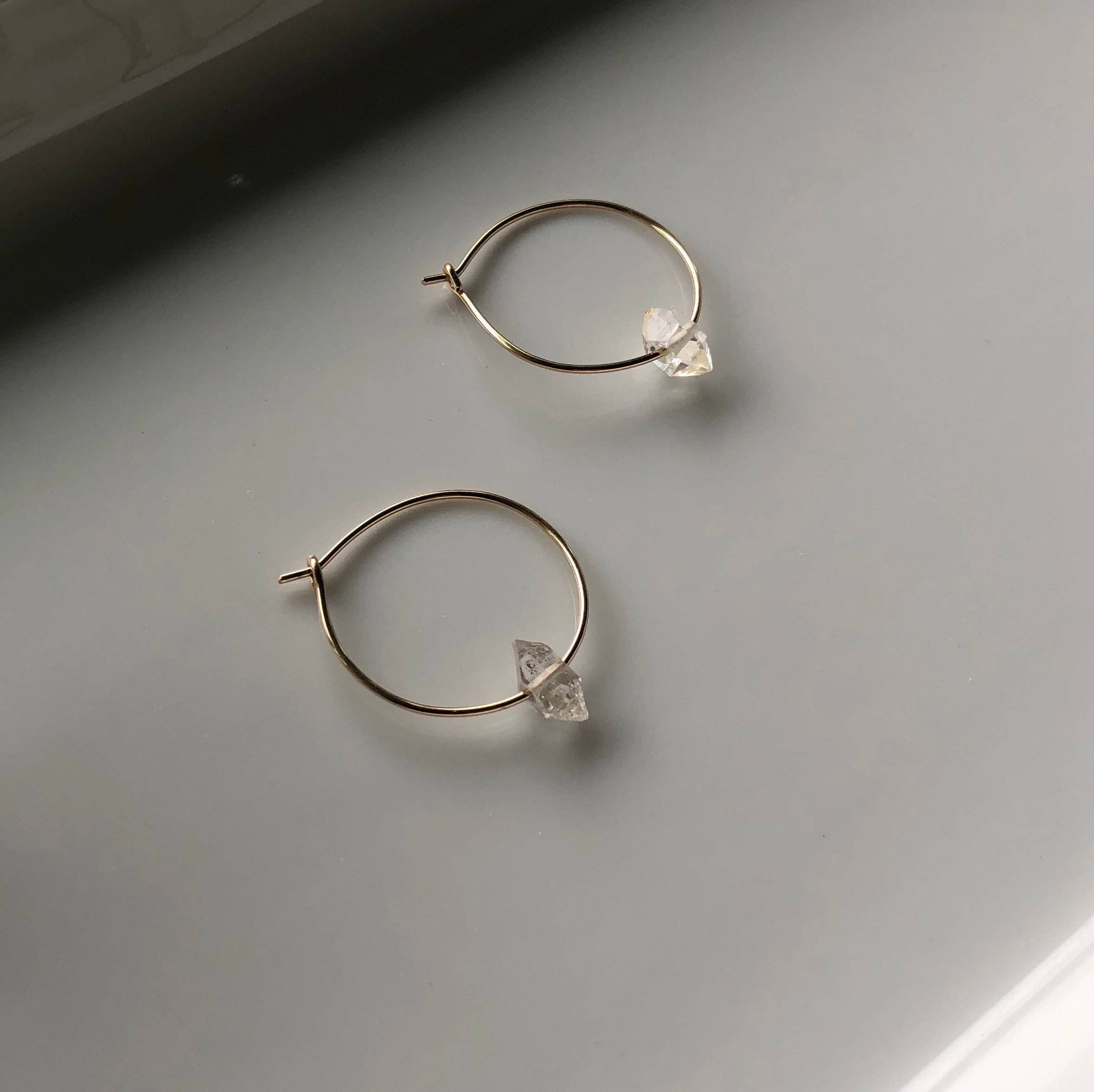 Raw Herkimer Diamond Hoop: 14k Gold