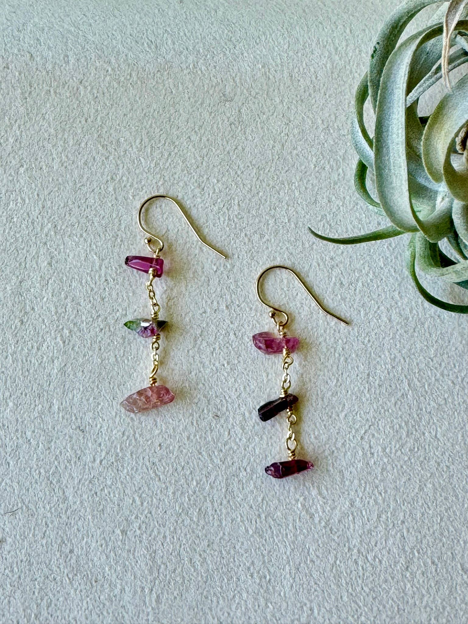 Tourmaline Dangle and Drop / Watermelon Tourmaline Earrings : Sterling Silver