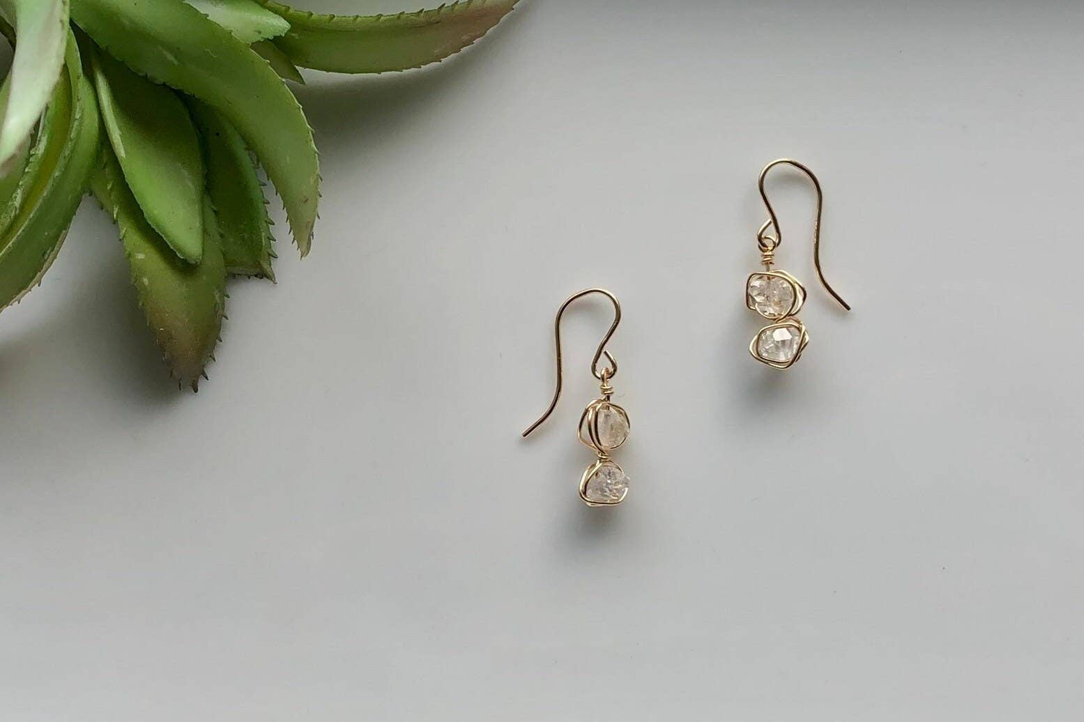 Raw Herkimer Diamond Dangle: 14k Gold