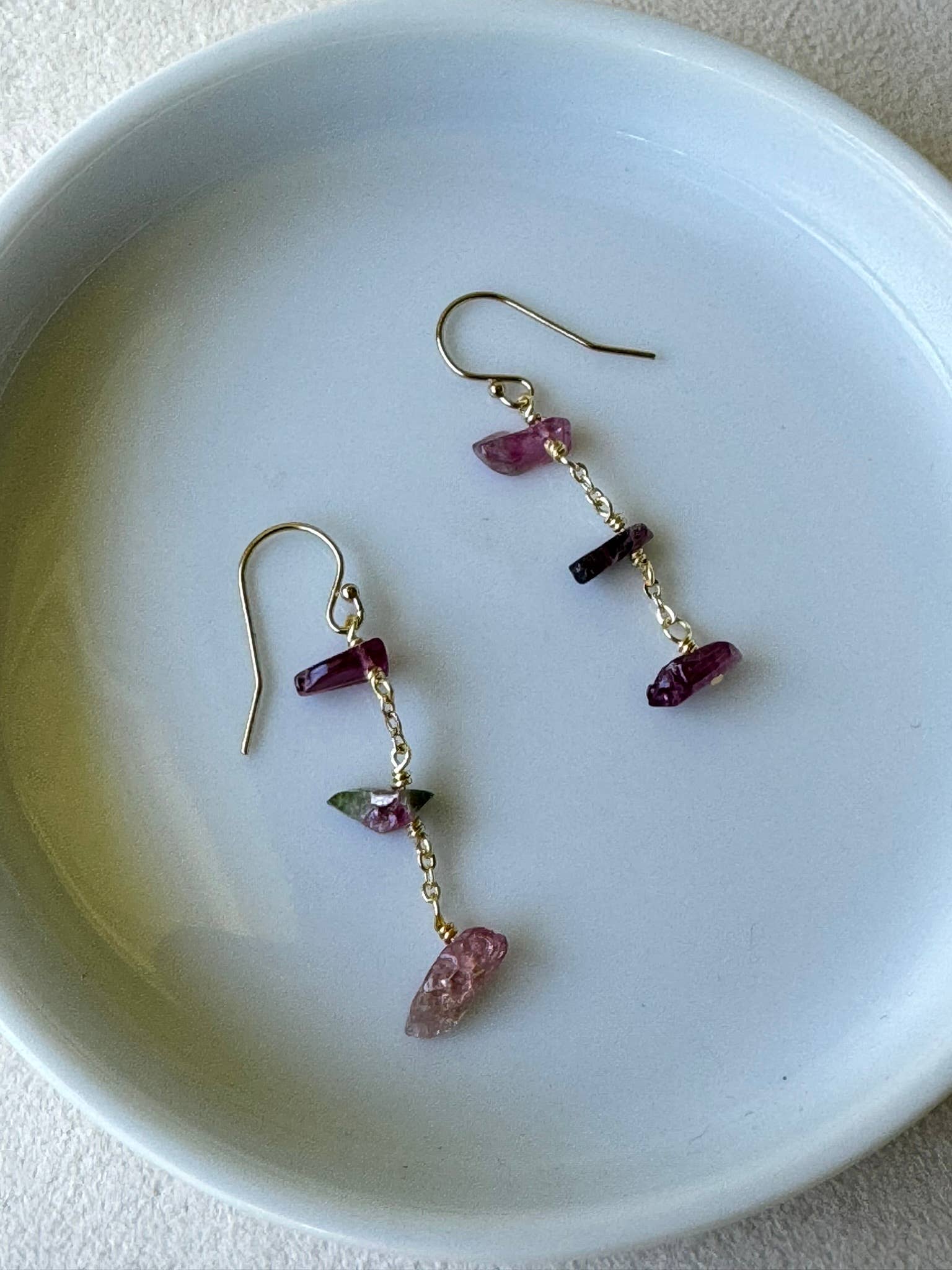 Tourmaline Dangle and Drop / Watermelon Tourmaline Earrings : Sterling Silver