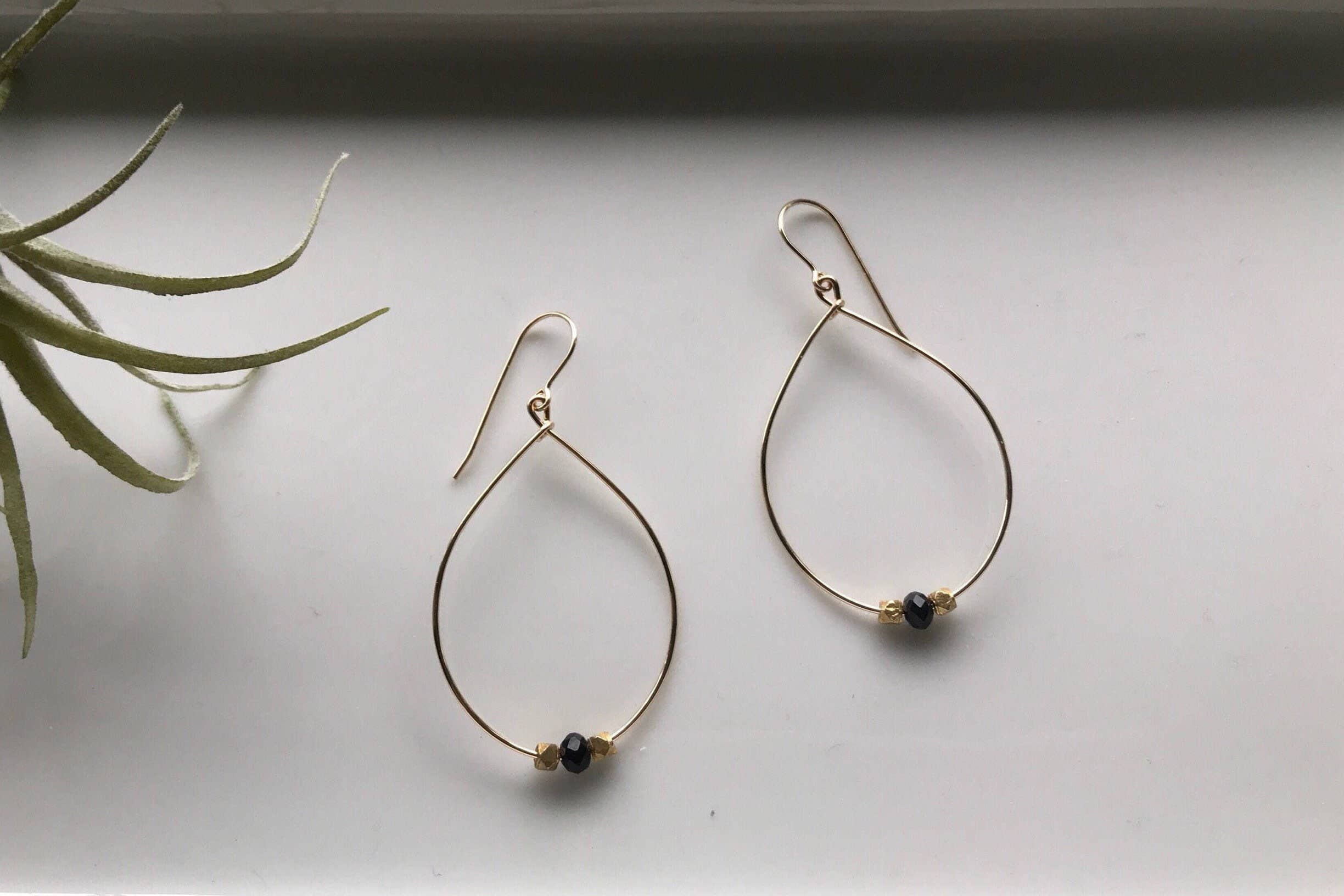 Gold Beaded Hoop Dangle Earrings