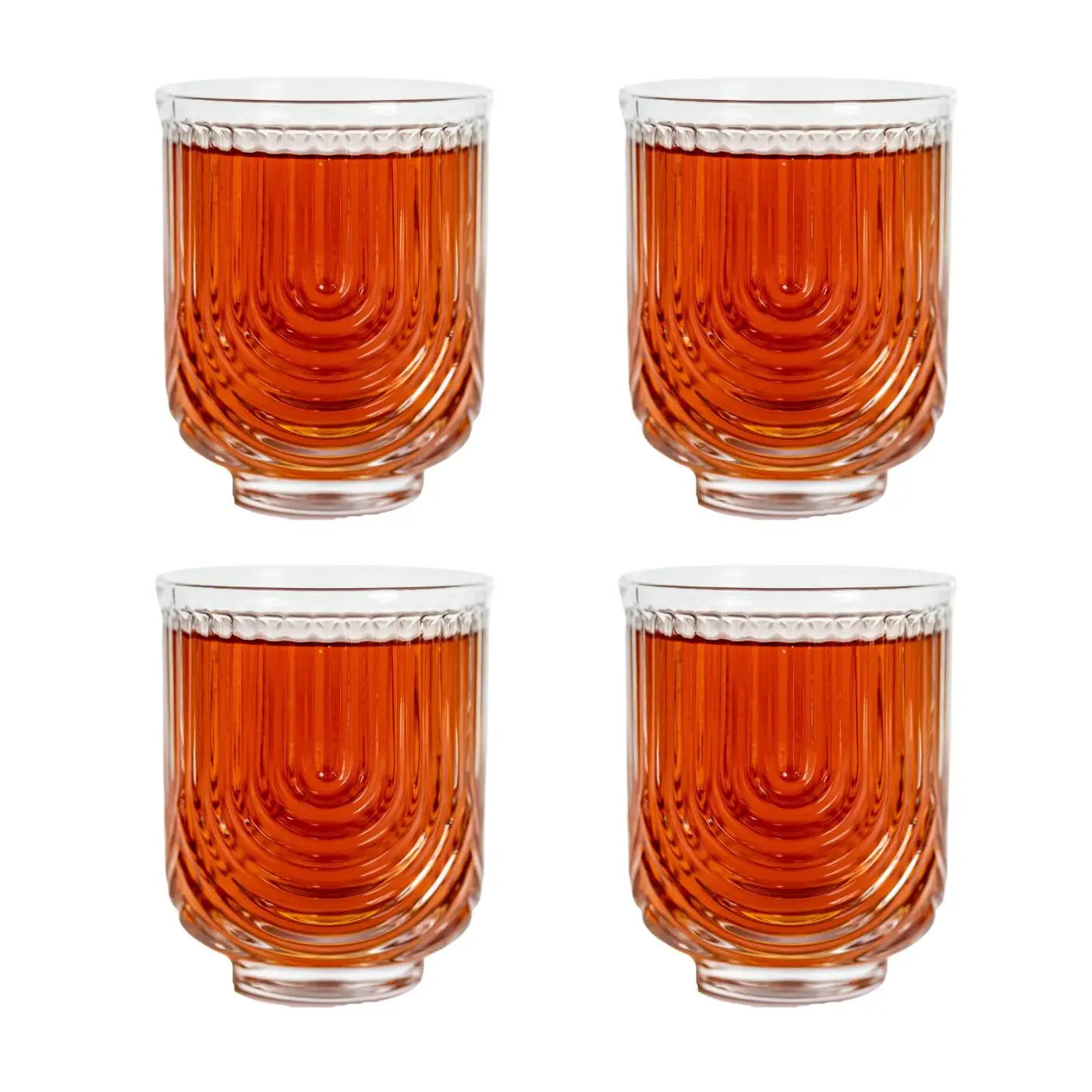 Art Deco Cocktail Glasses - Lowball Ribbed Wave Glasses (Set Of 4)