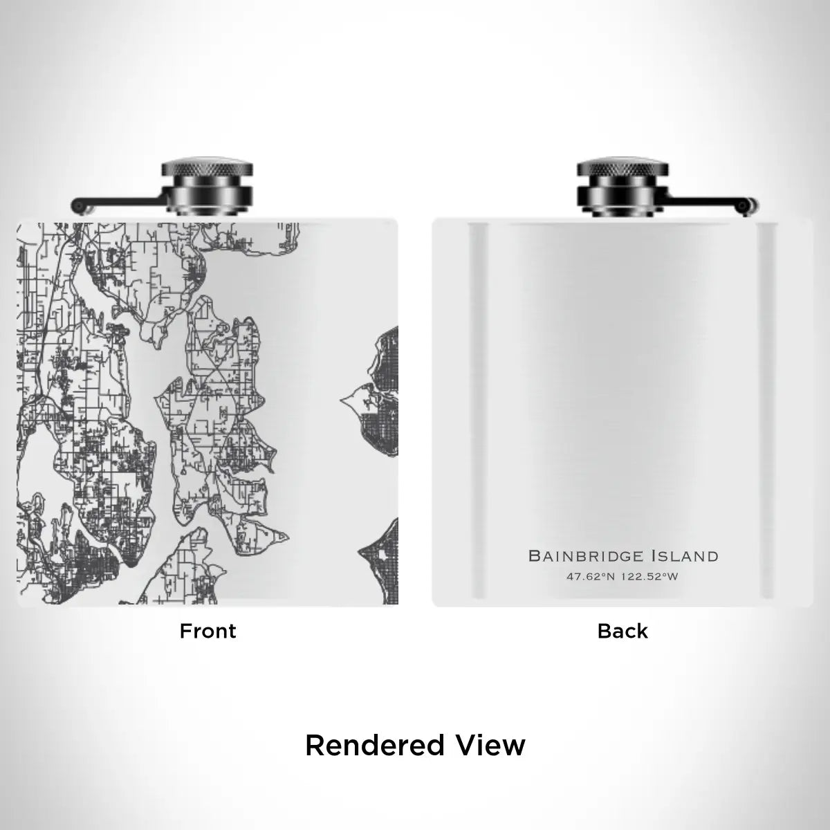 Bainbridge Island WA Map Hip Flask in Matte White