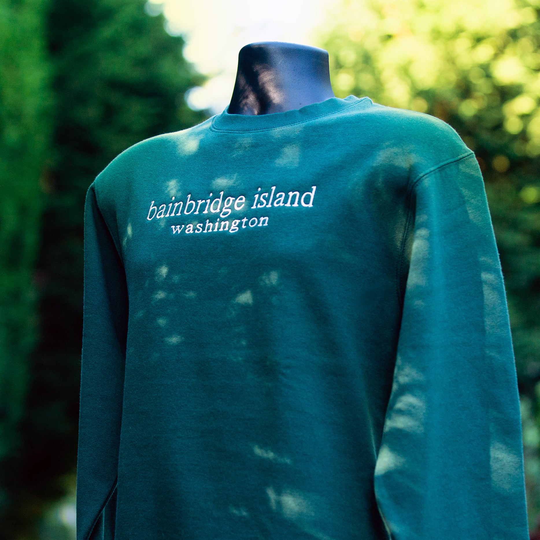 Bainbridge Island Forest Green Embroidered Crewneck