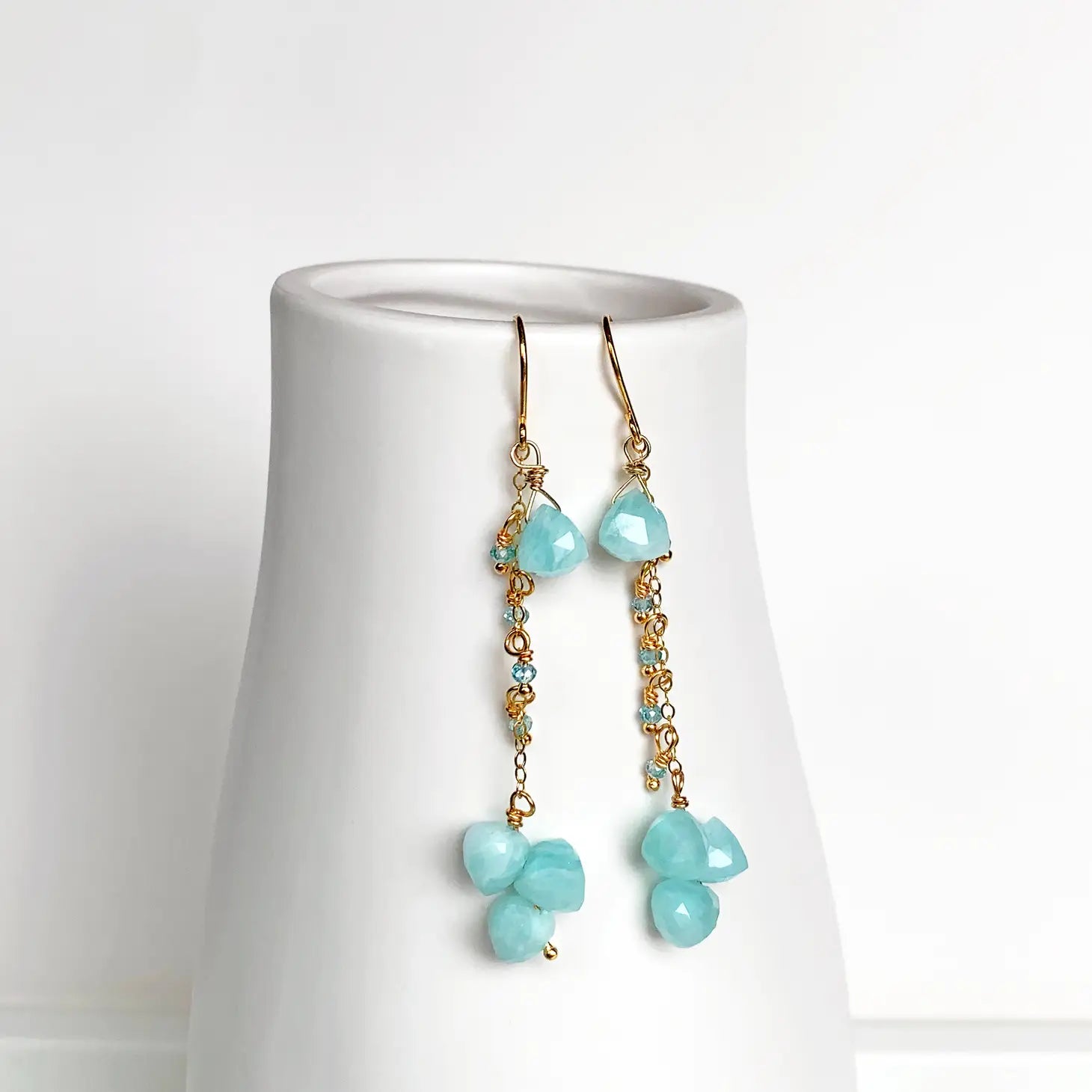 Blue Amazonite Trillion Triangle Seafoam Earrings