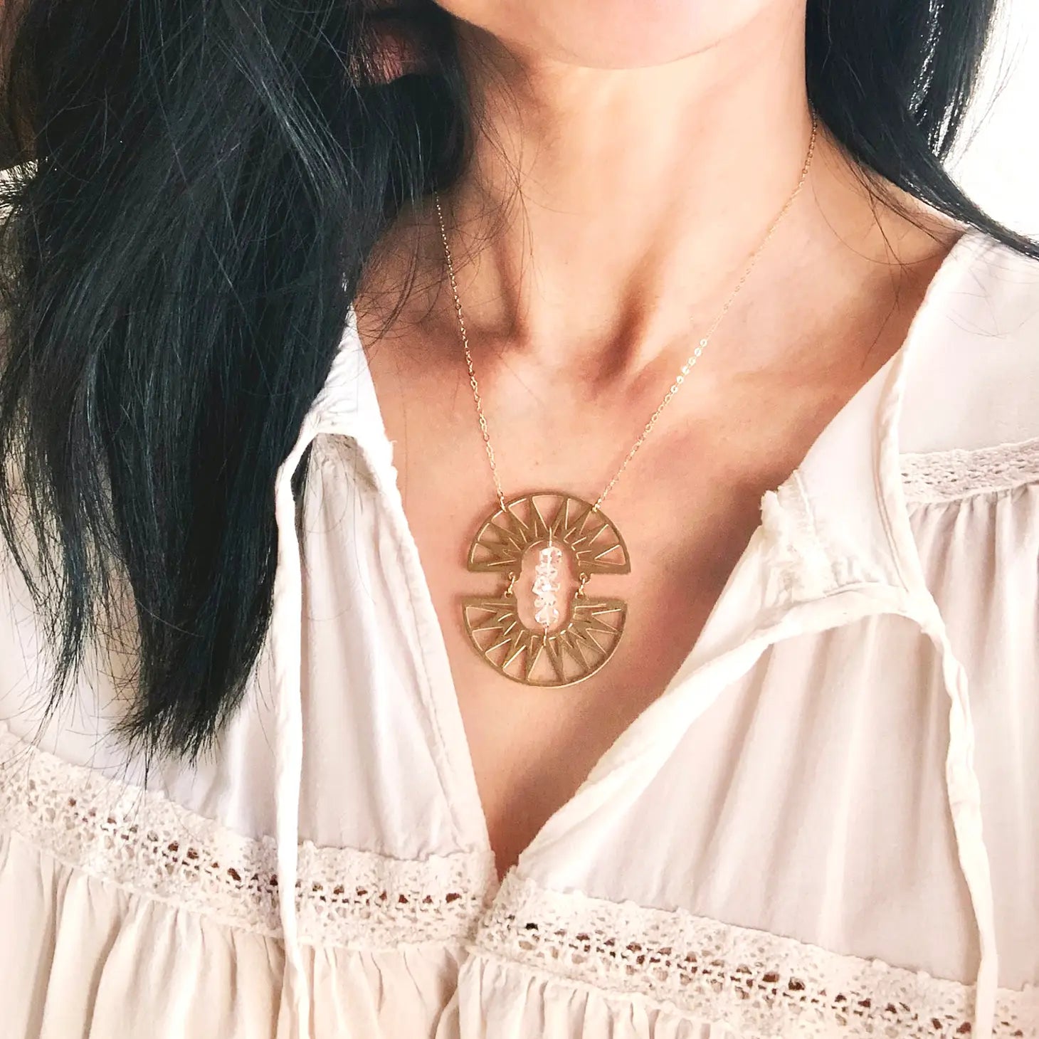 Boho Brass Double Ray Necklace | Boho Necklace