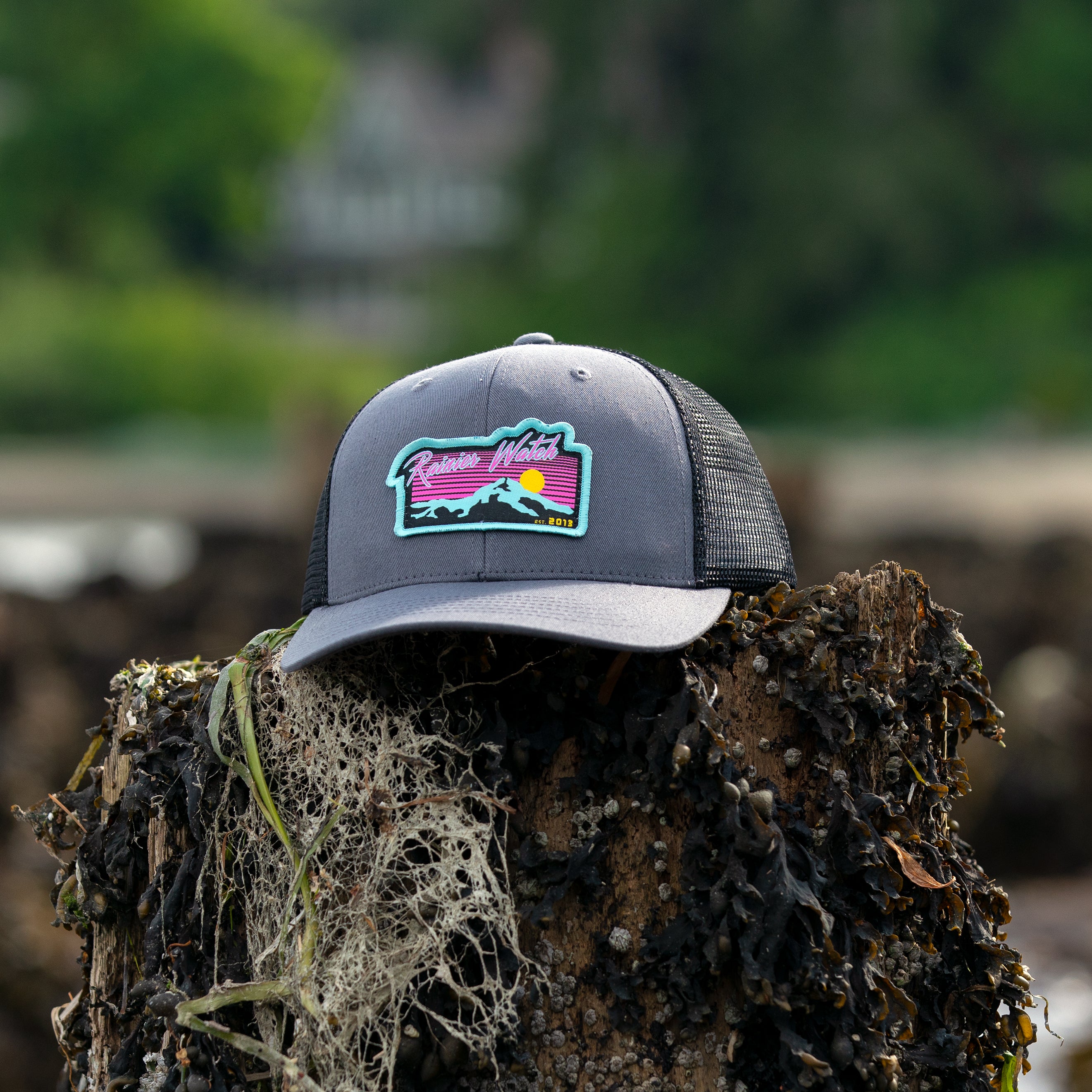 Neon Sunset 6 Panel Trucker Cap Black Rainier Watch