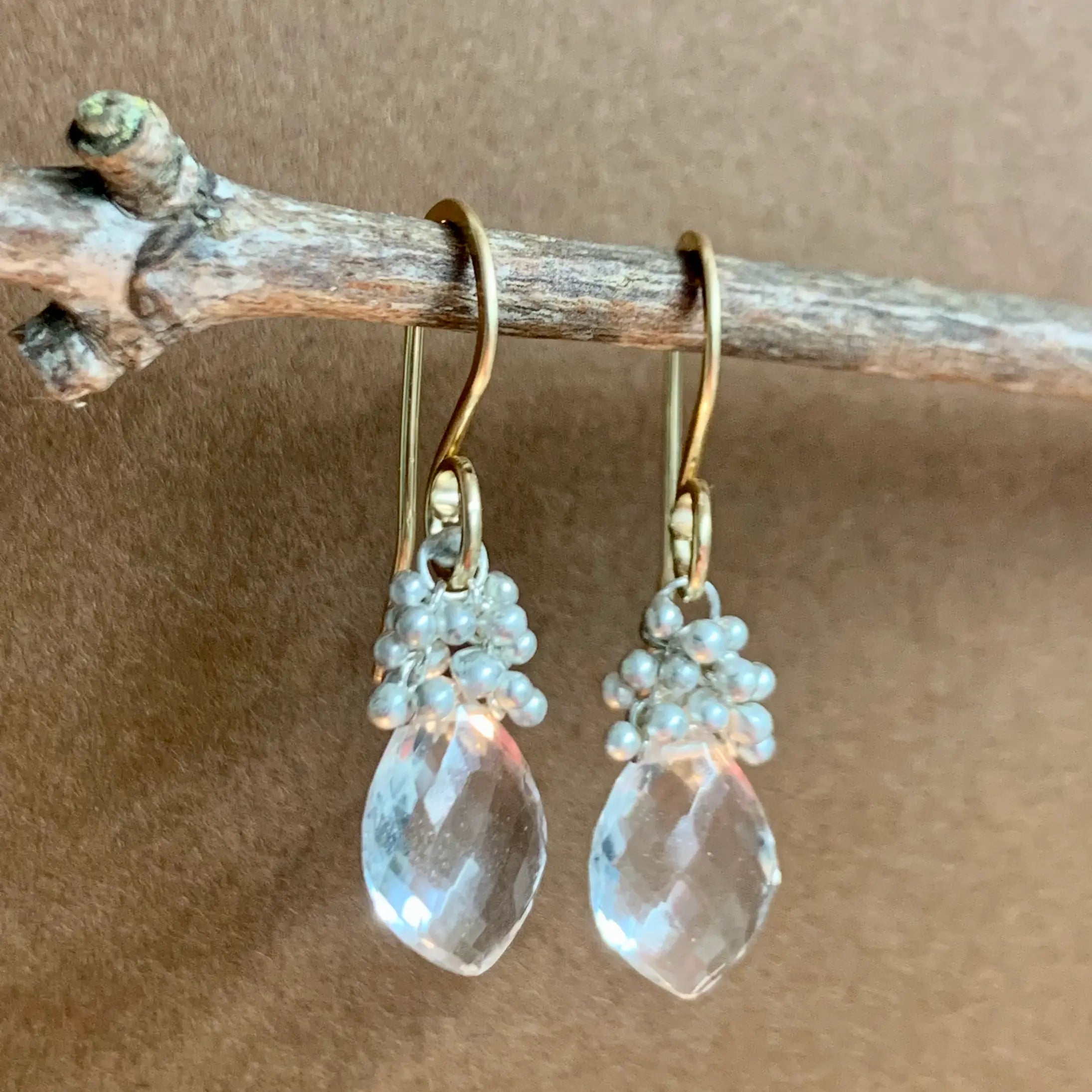 Clear Quartz Caviar Dew Drop Earrings