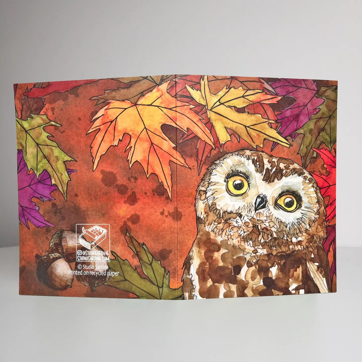 Cozy Fall Owl Blank Greeting Card