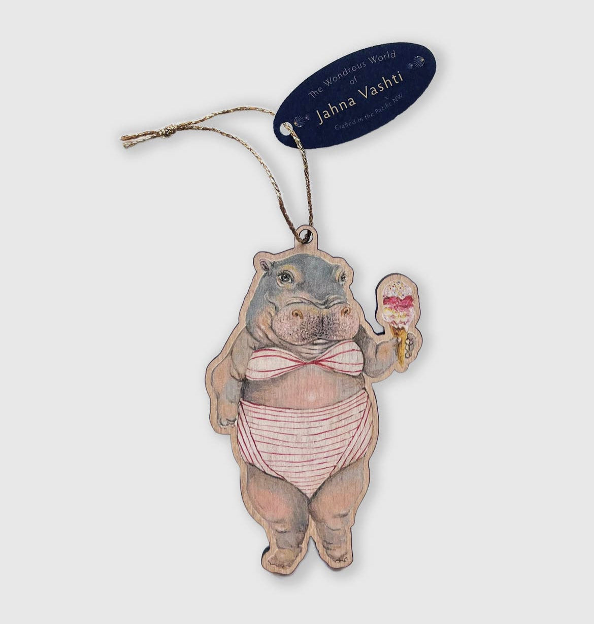 Wooden Hippo in a Bikini Ornament