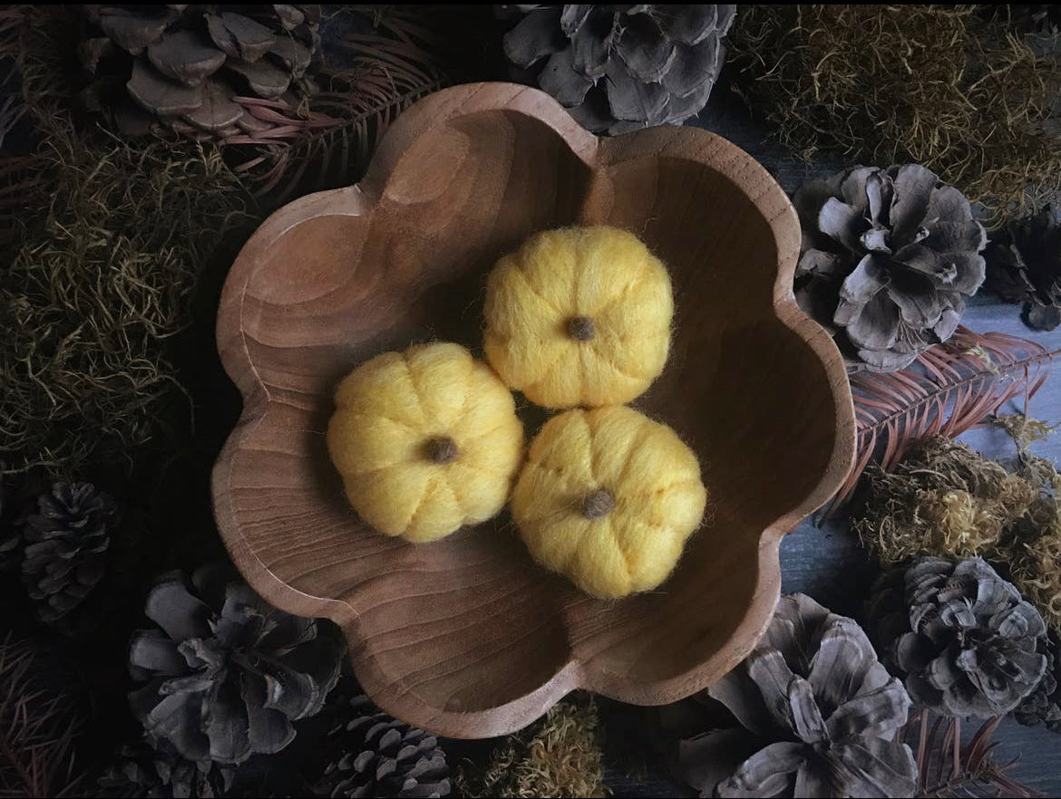 Mahonia Yellow Felted Wool Mini Pumpkin