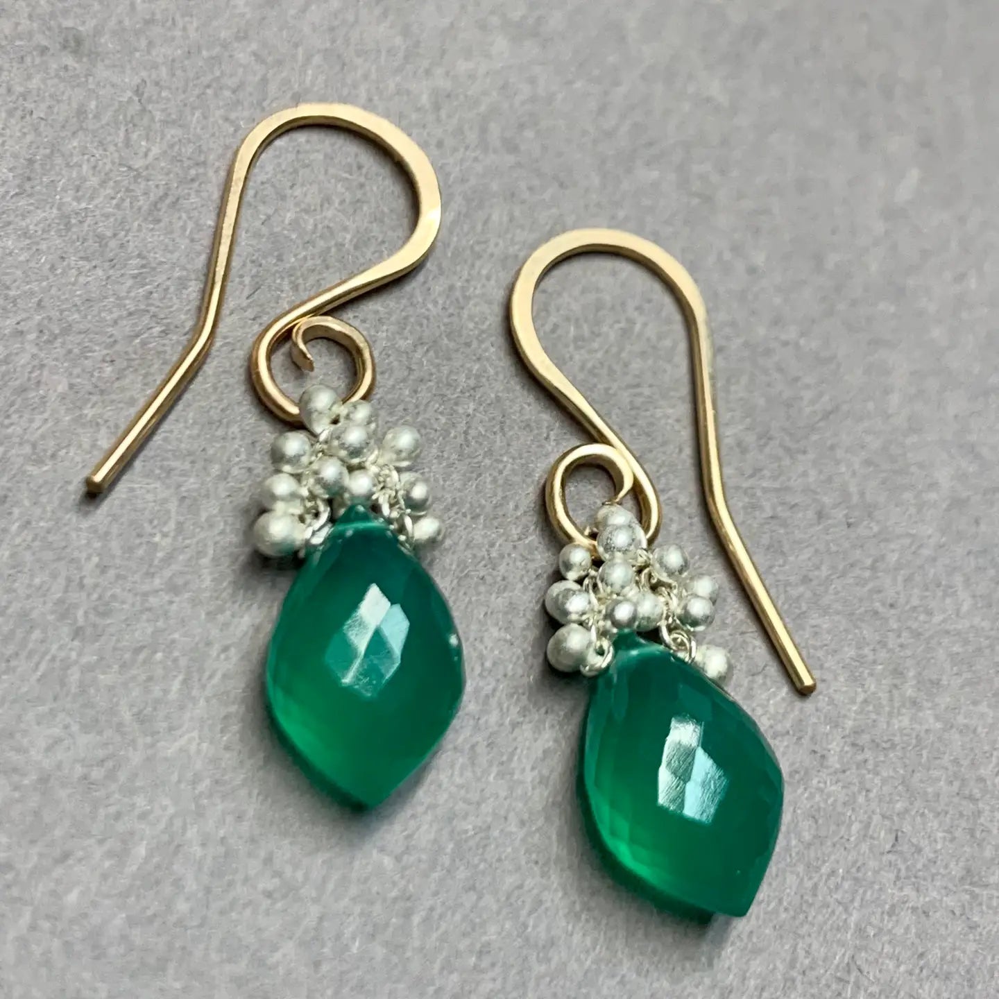 Green Onyx Caviar Dew Drop Earrings