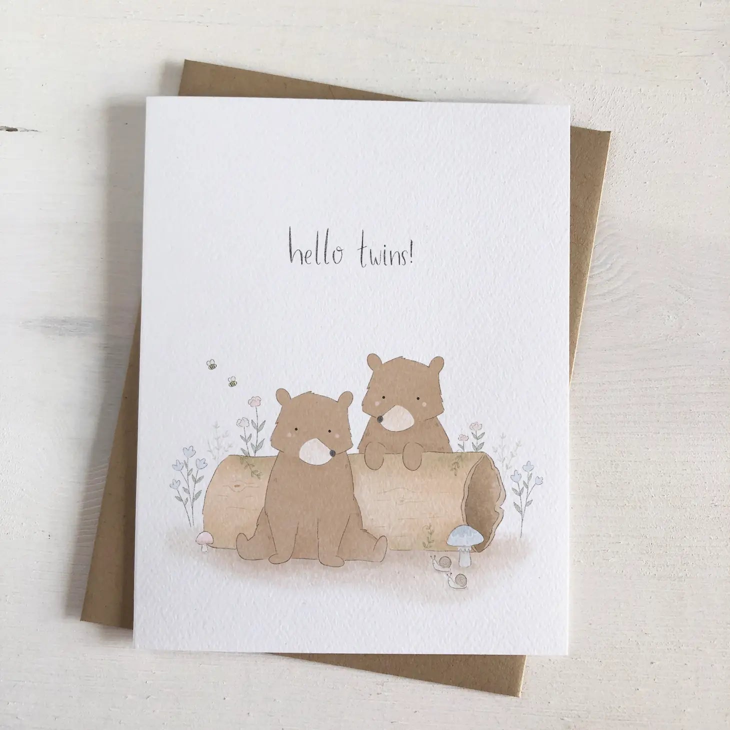 Hello Twins Baby Bear Card