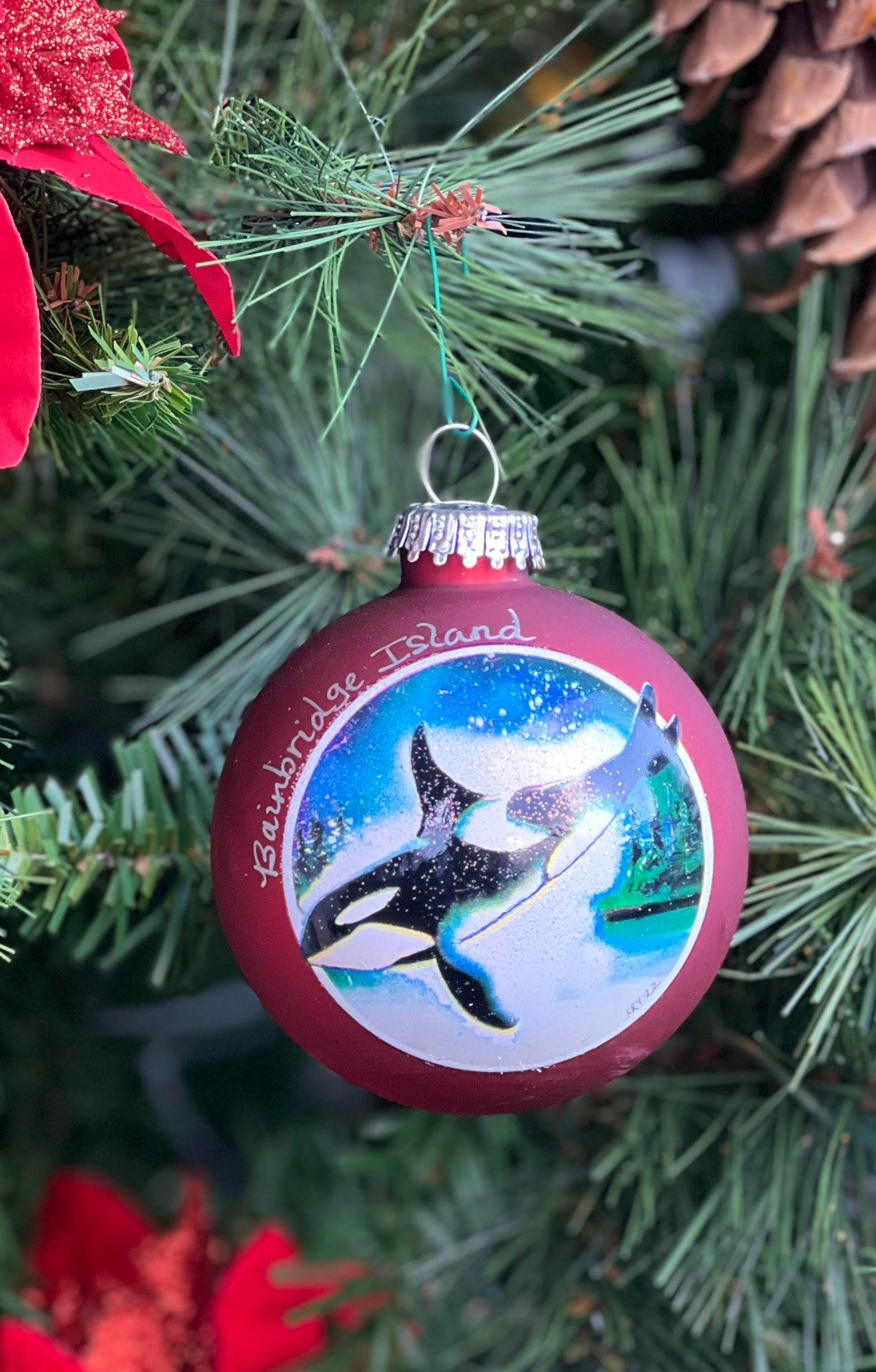 Bainbridge Island Orca Glass Globe Ornament