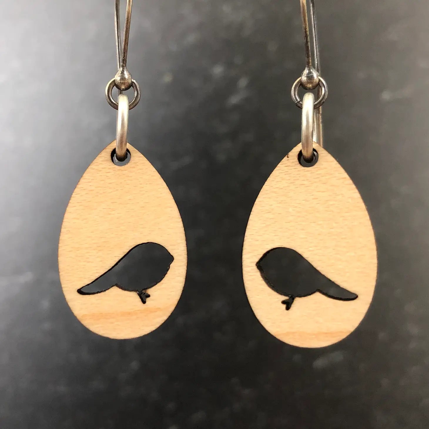 Little Birds Teardrop Wood Earrings