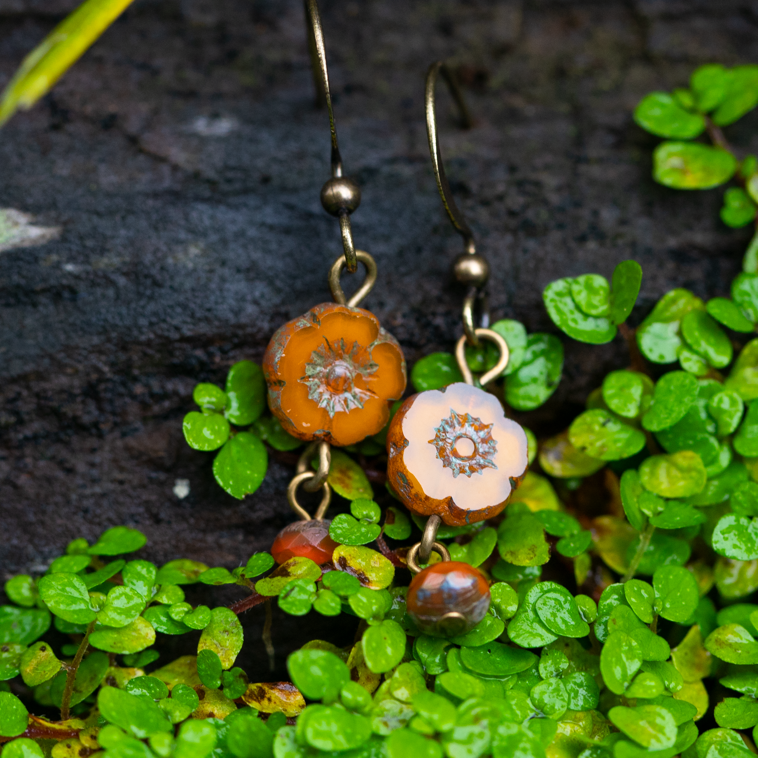 Single Hibiscus Flower Earring w/Drop