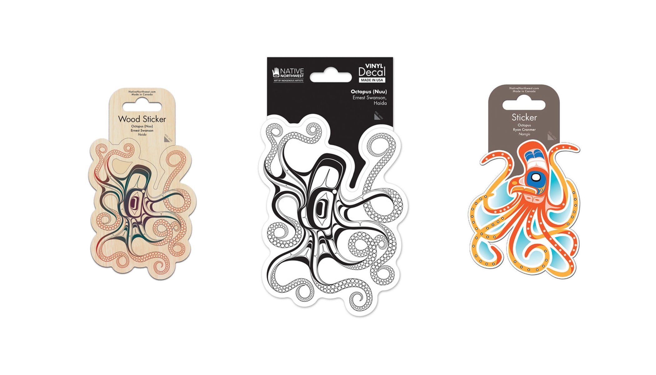 Wood Sticker | Octopus (NUU) Ernest Swanson (Haida)