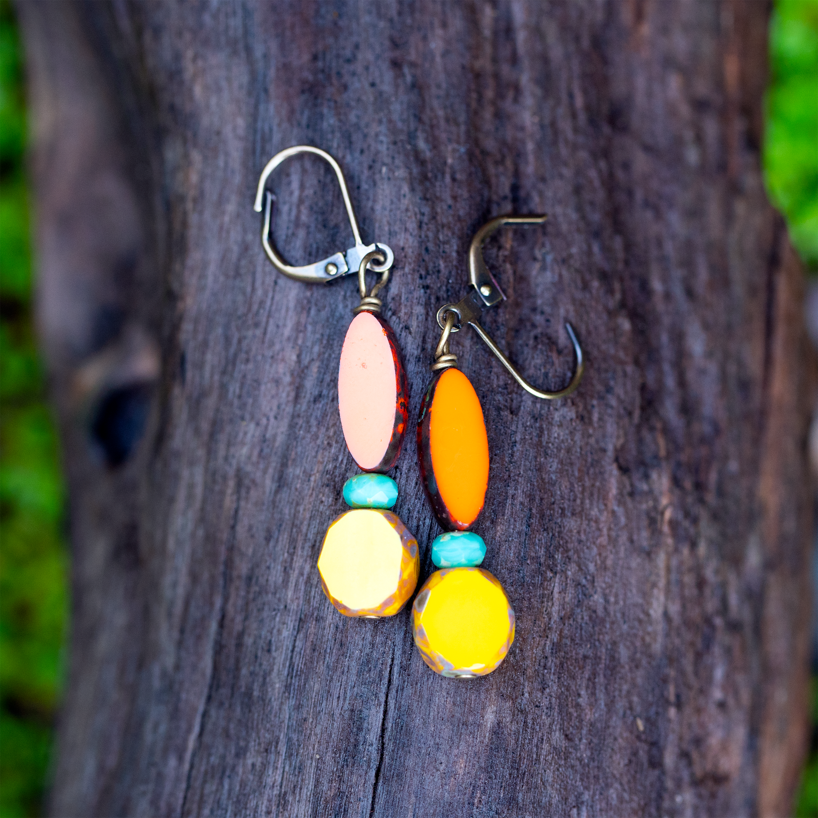 Yellow Orange Turquoise Earrings