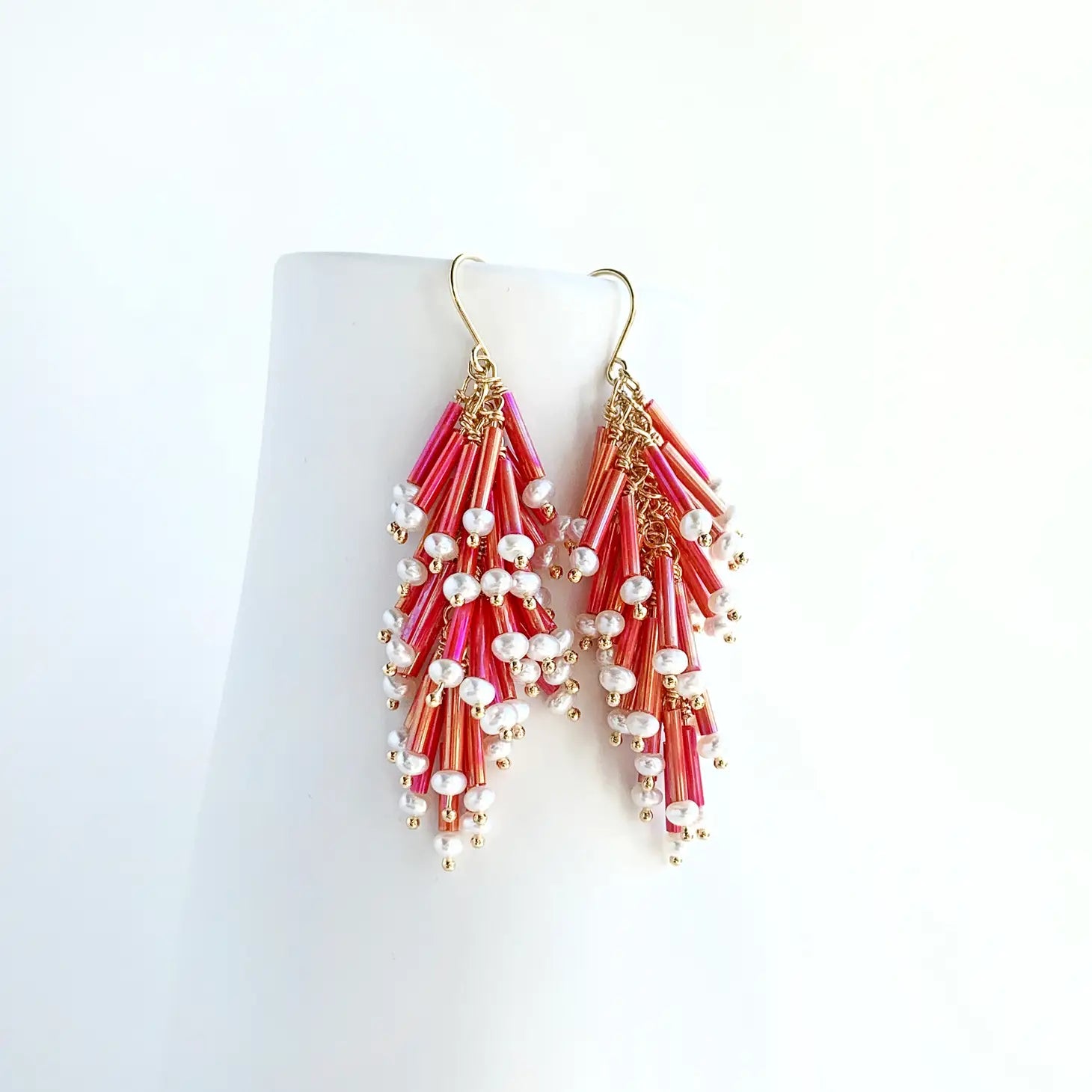 Pink Cluster Fringe Earrings