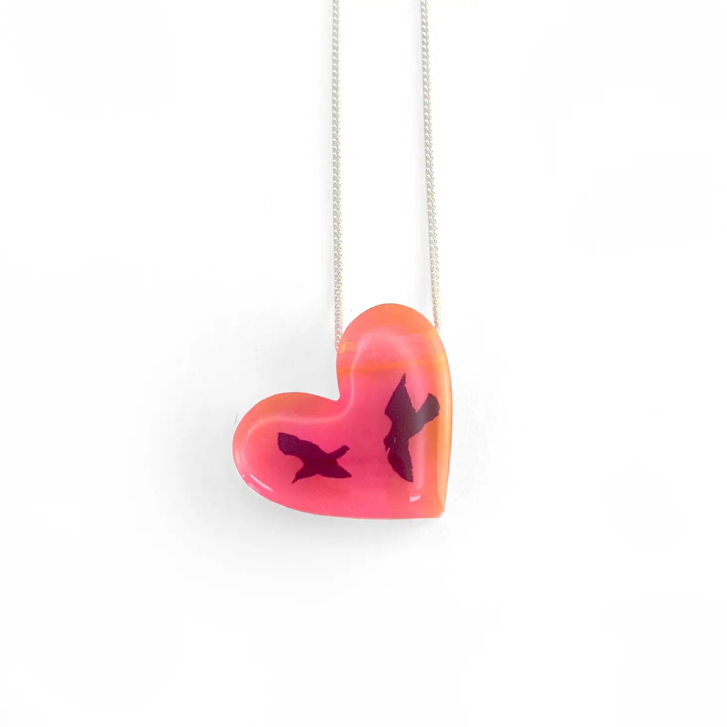 Pink Heart Birds Necklace