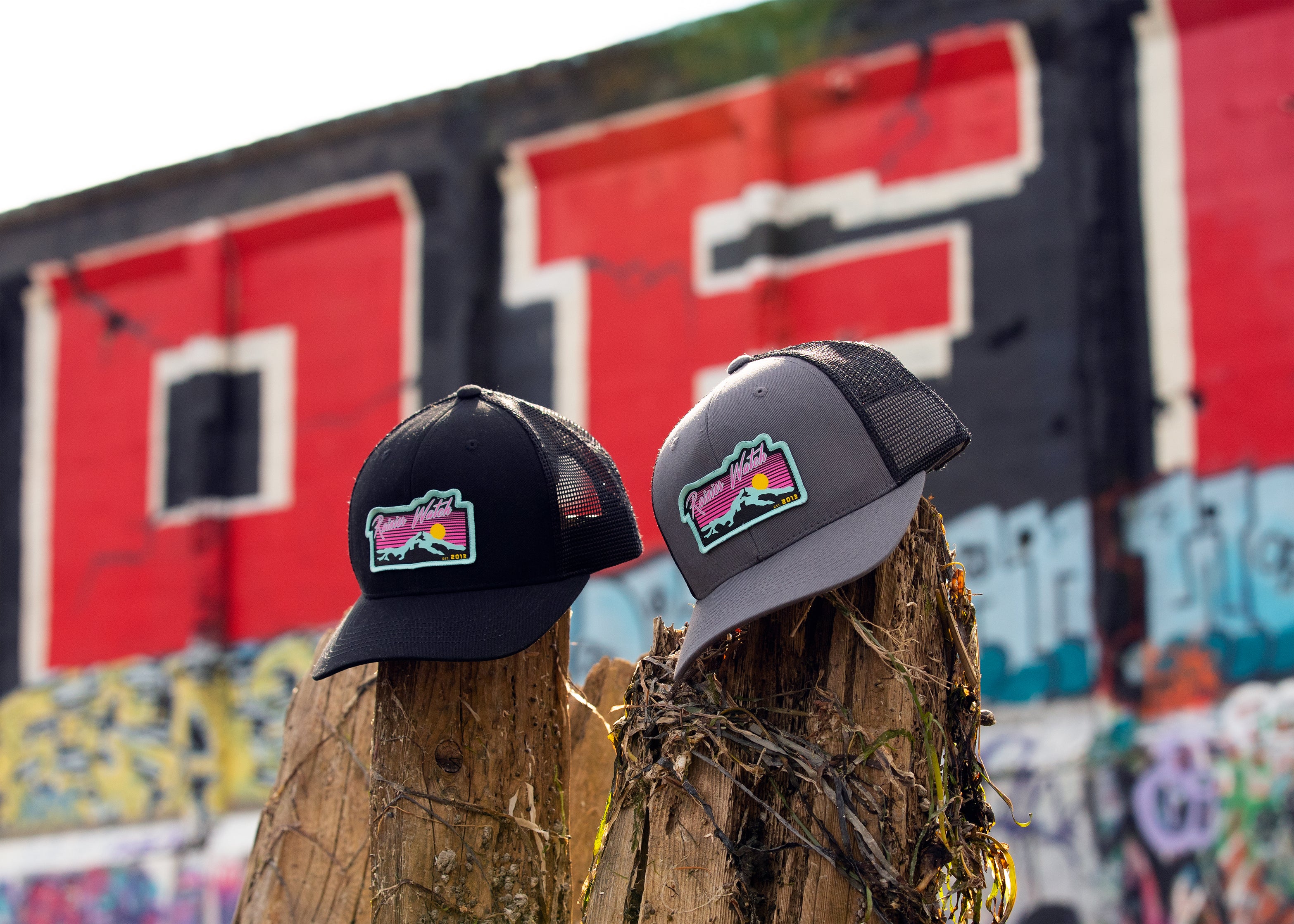 Neon Sunset 6 Panel Trucker Cap Black Rainier Watch