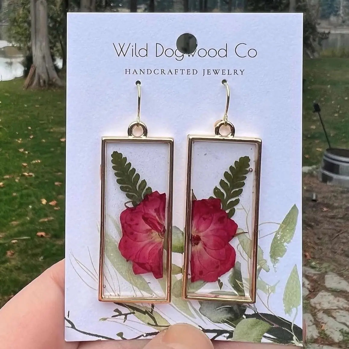 Real Rose Brass Earrings