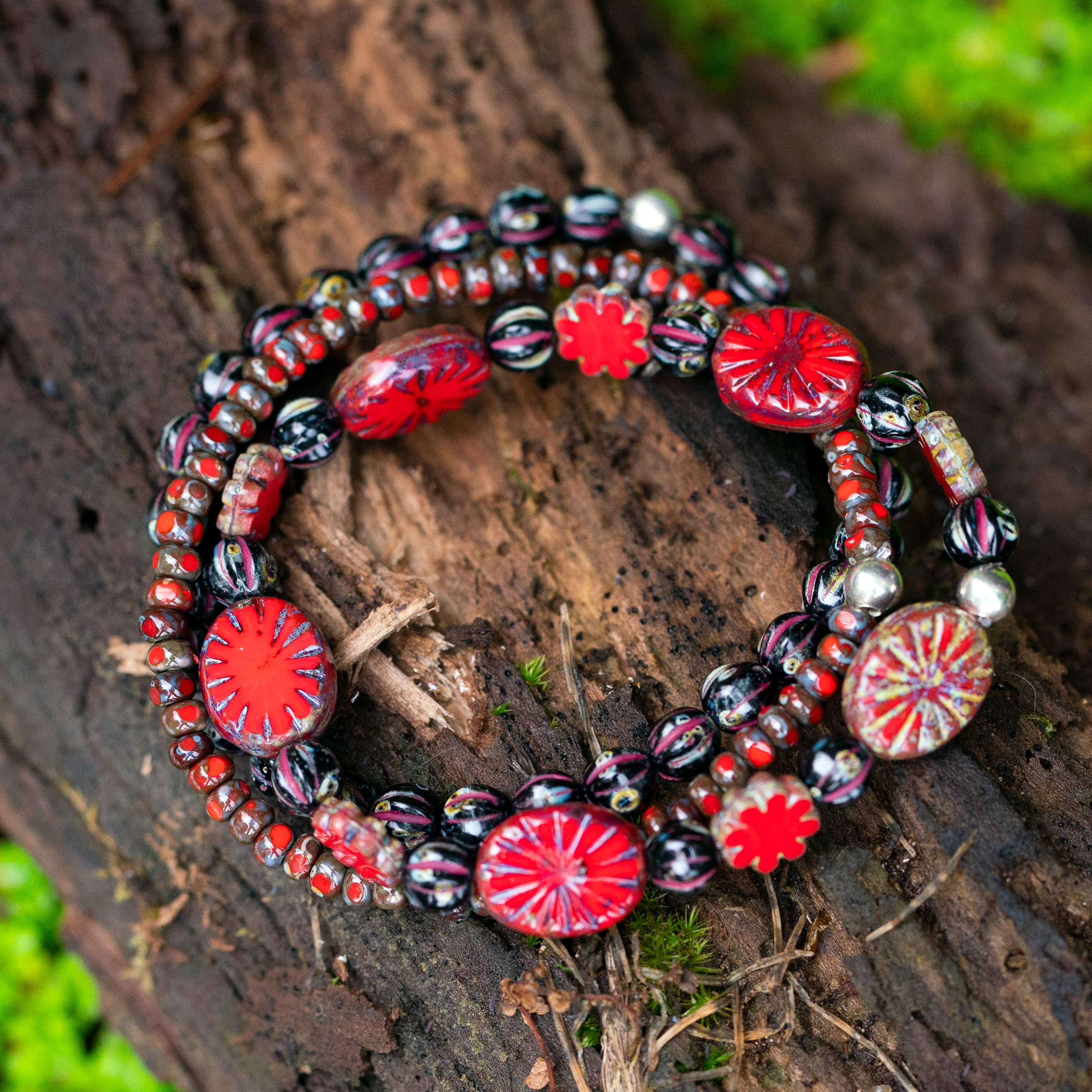 Red/Black Picasso 3 Strand Bracelet