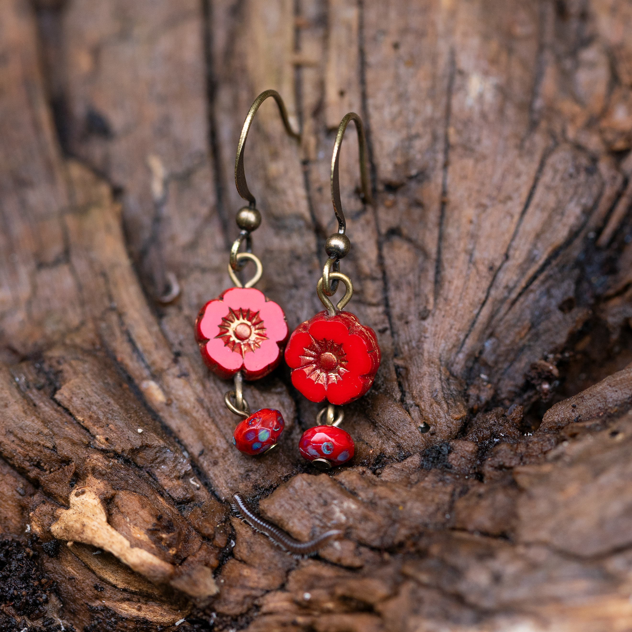 Single Hibiscus Flower Earring w/Drop