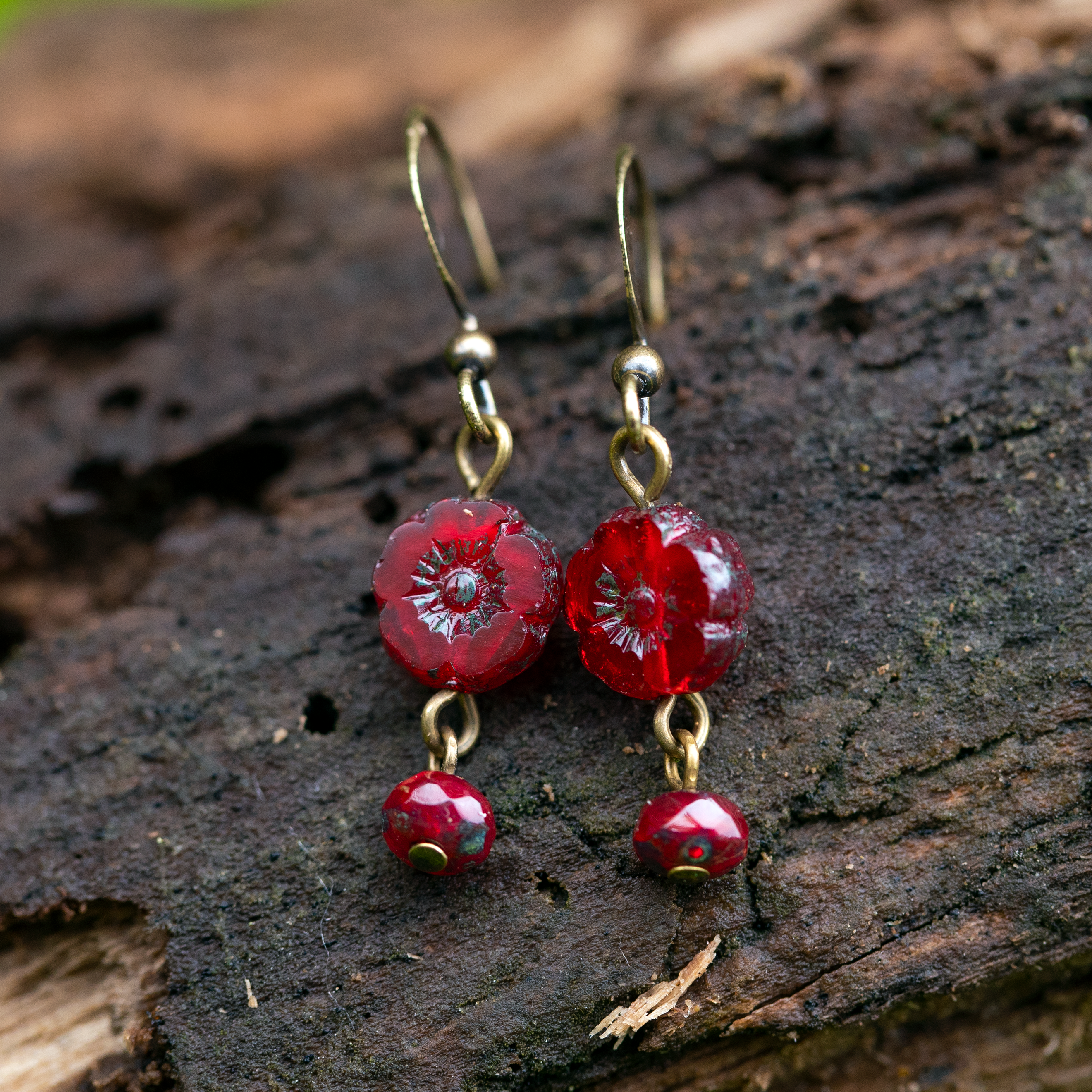 Single Hibiscus Flower Earring w/Drop