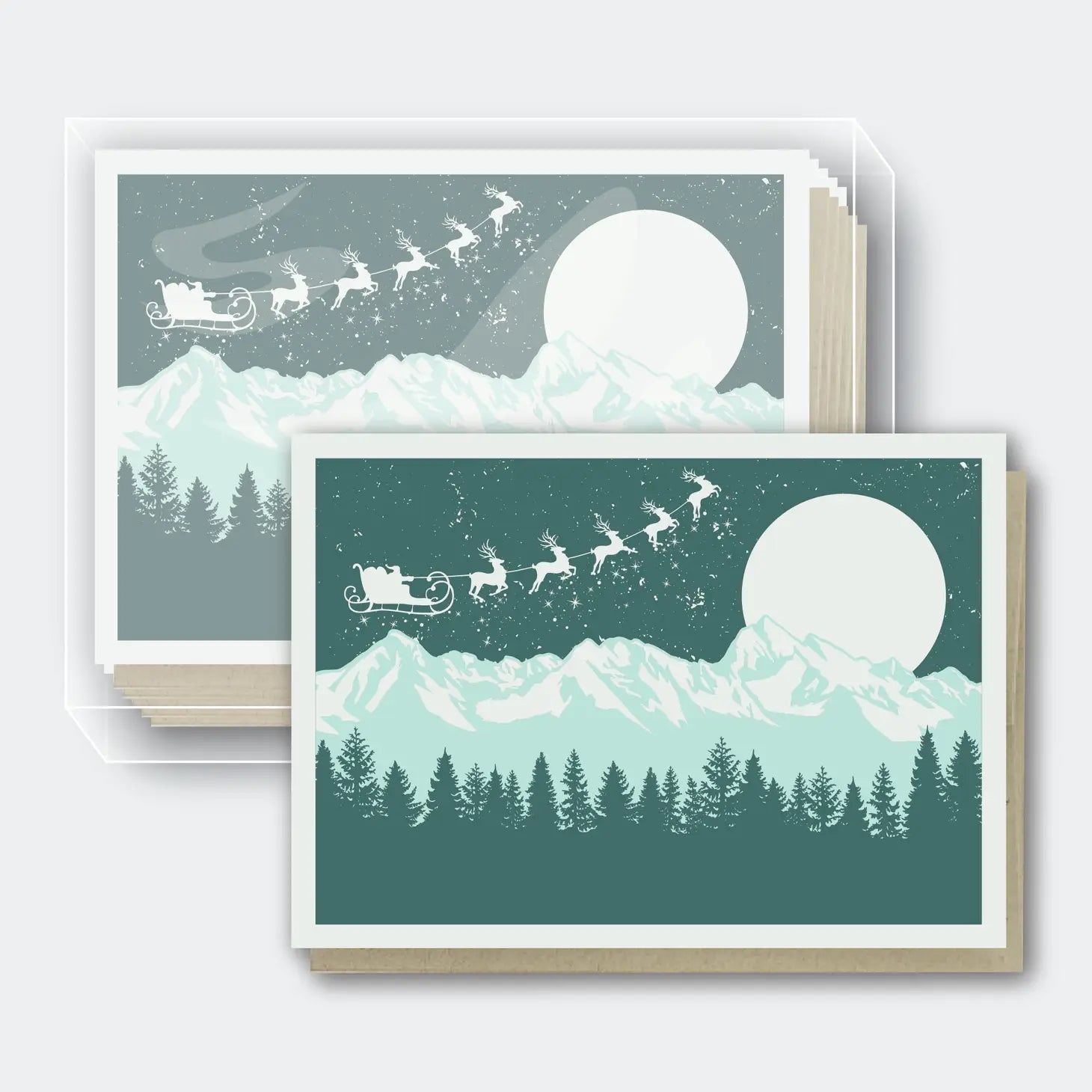 Santa Over Mountains Box Set of 10